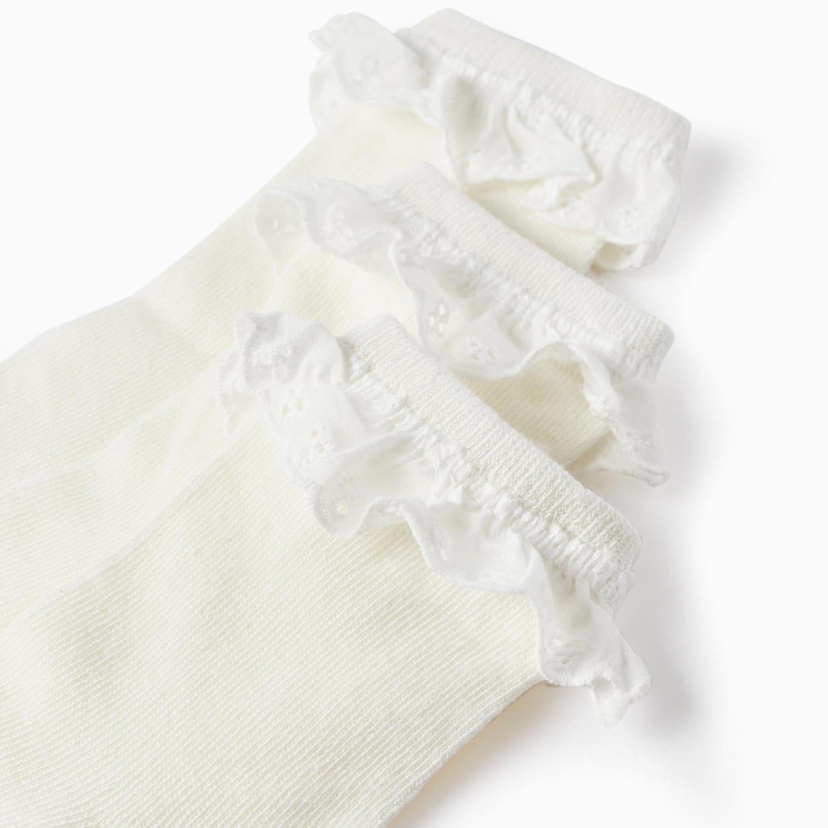 Pack of 3 Pairs of Socks with English Embroidery for Girls, White