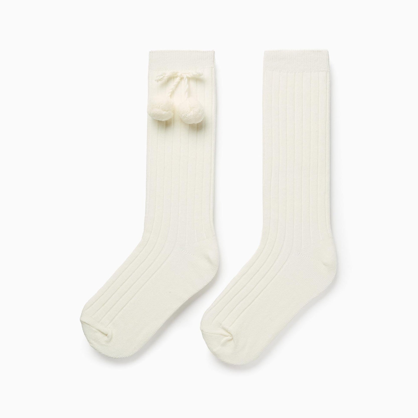 High Socks with Pompons for Girls, White
