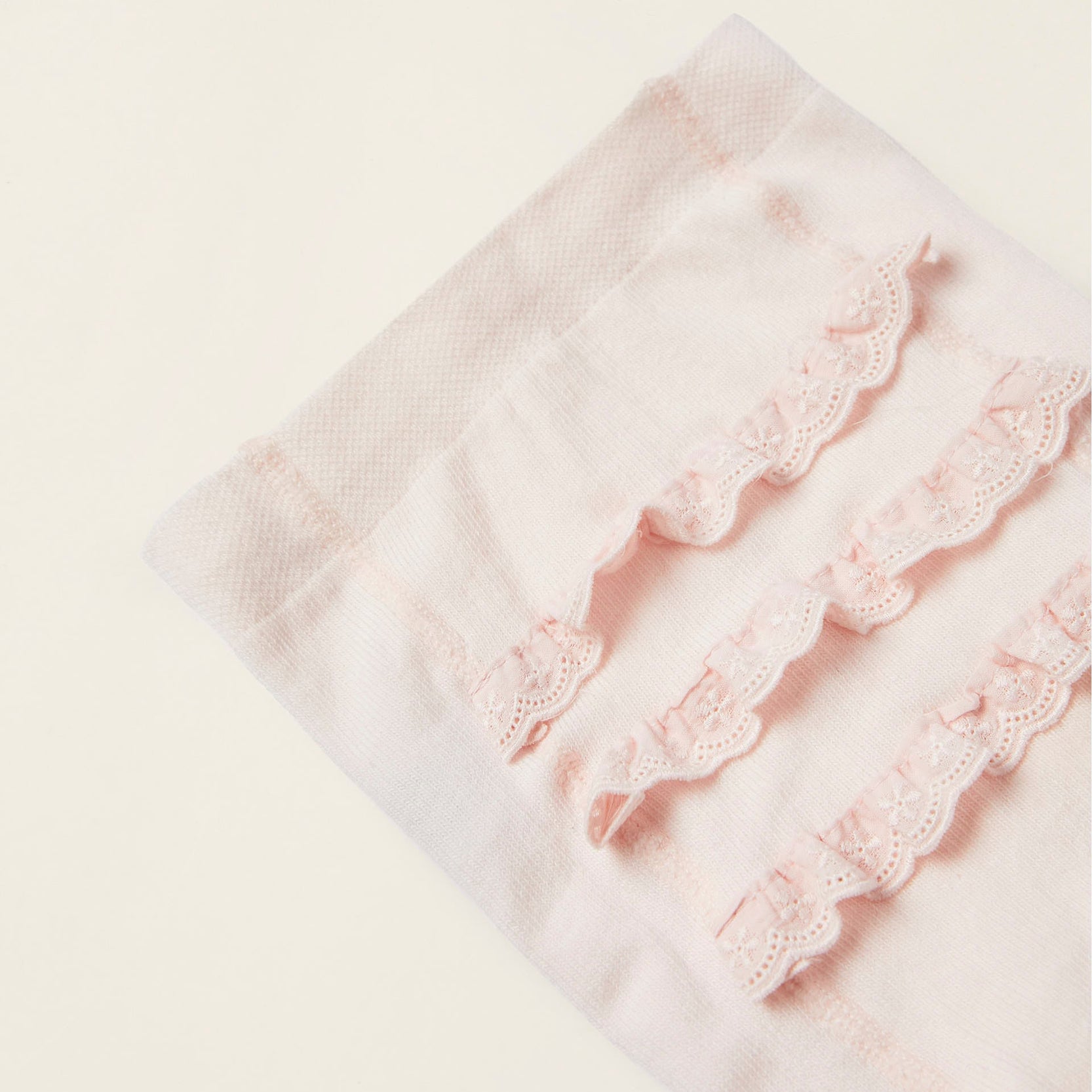 Tights with Ruffles and English Embroidery for Baby Girls, Light Pink