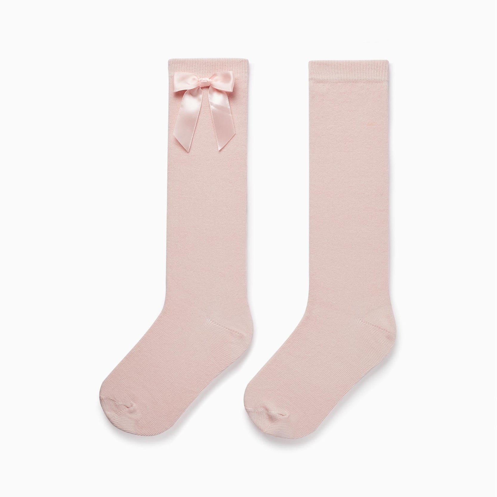 Plain High Socks with Decorative Bow for Girls, Pink