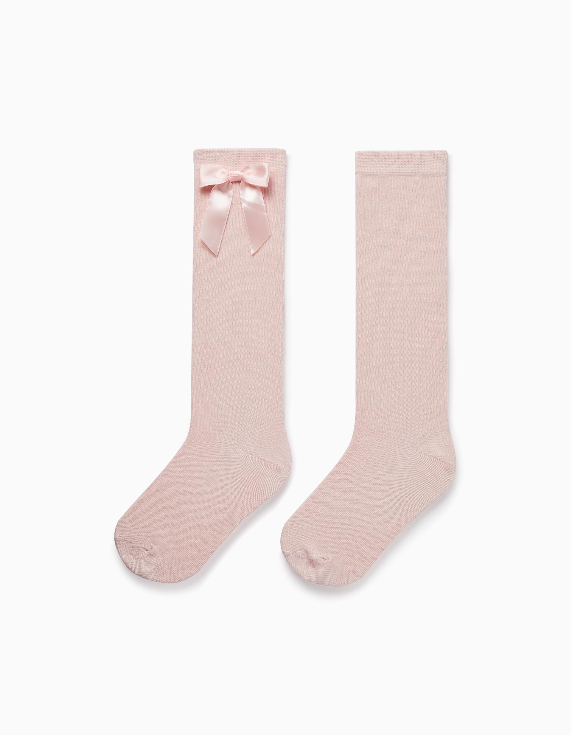 Plain High Socks with Decorative Bow for Girls, Pink