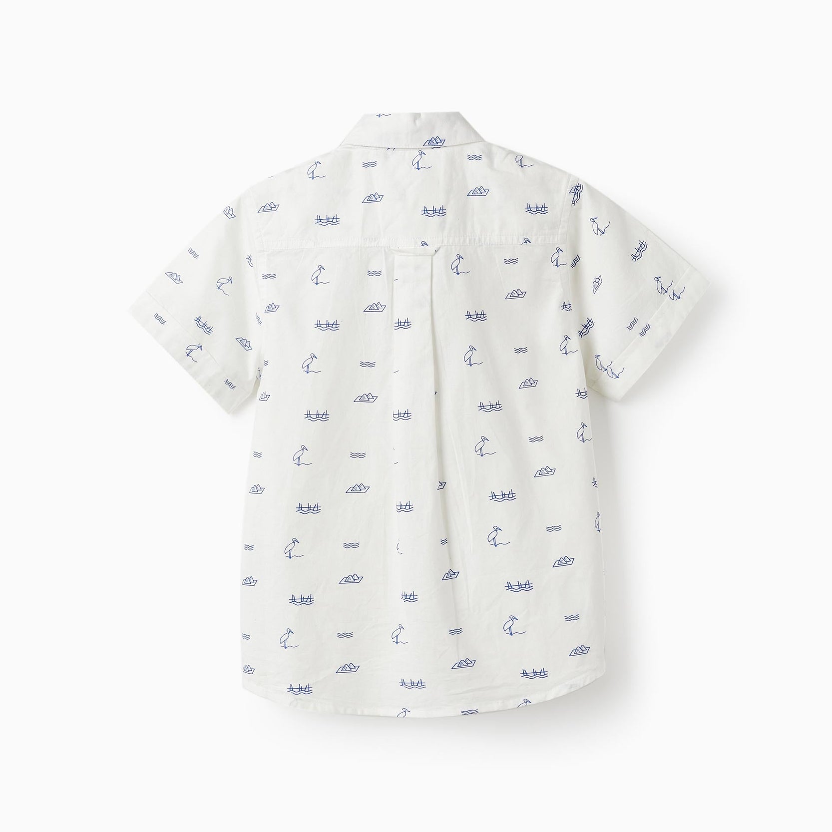 Short Sleeve Cotton Shirt for Boys, White/Blue