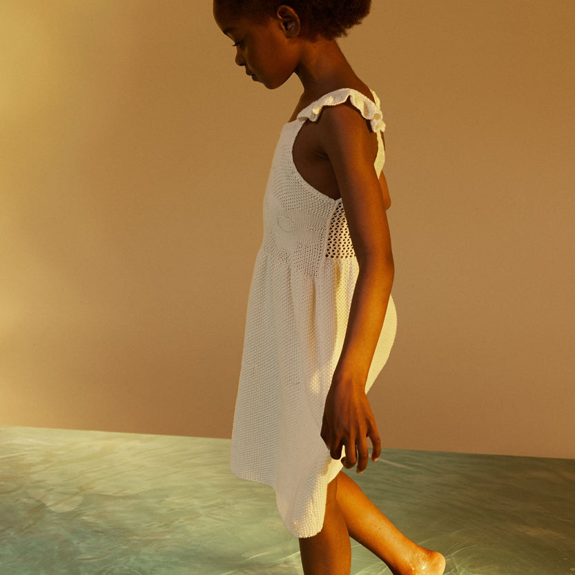 Strappy Knitted Dress for Girls, White