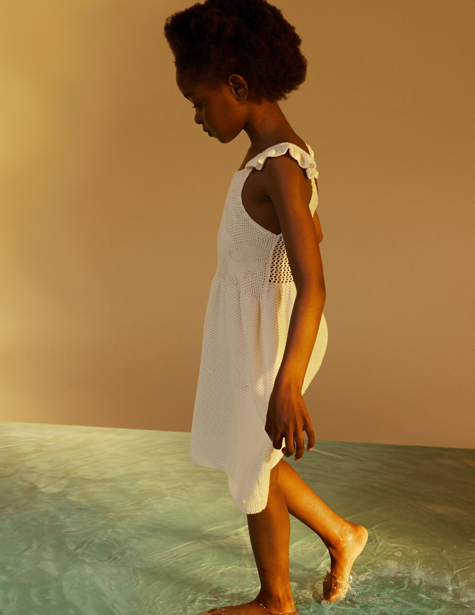 Strappy Knitted Dress for Girls, White