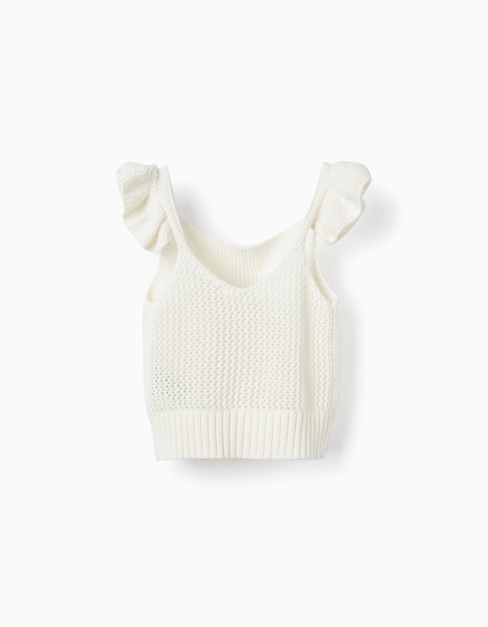 Knit Top with Flowers for Girls, White