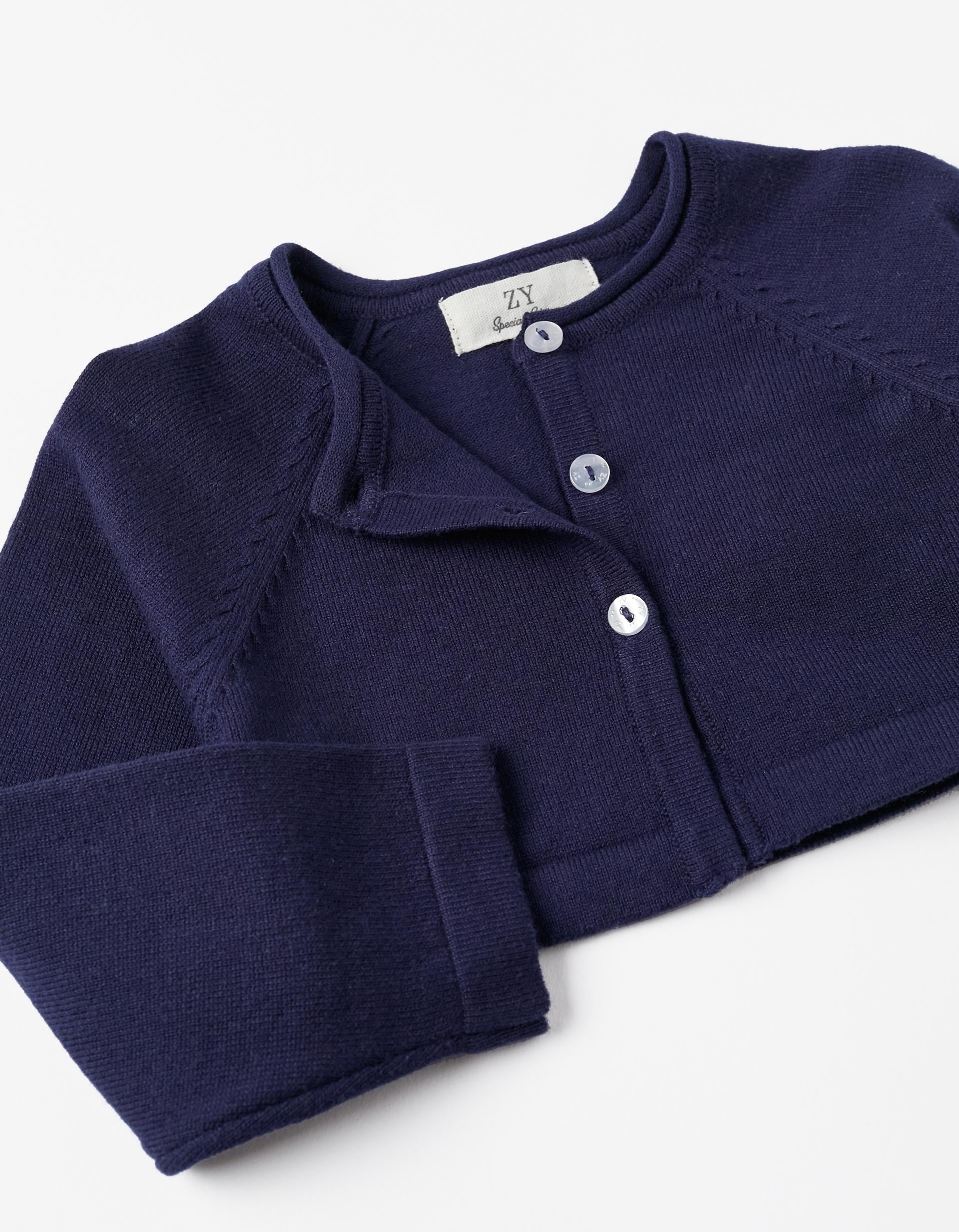 Knitted Bolero Jacket for Baby Girls, Dark Blue