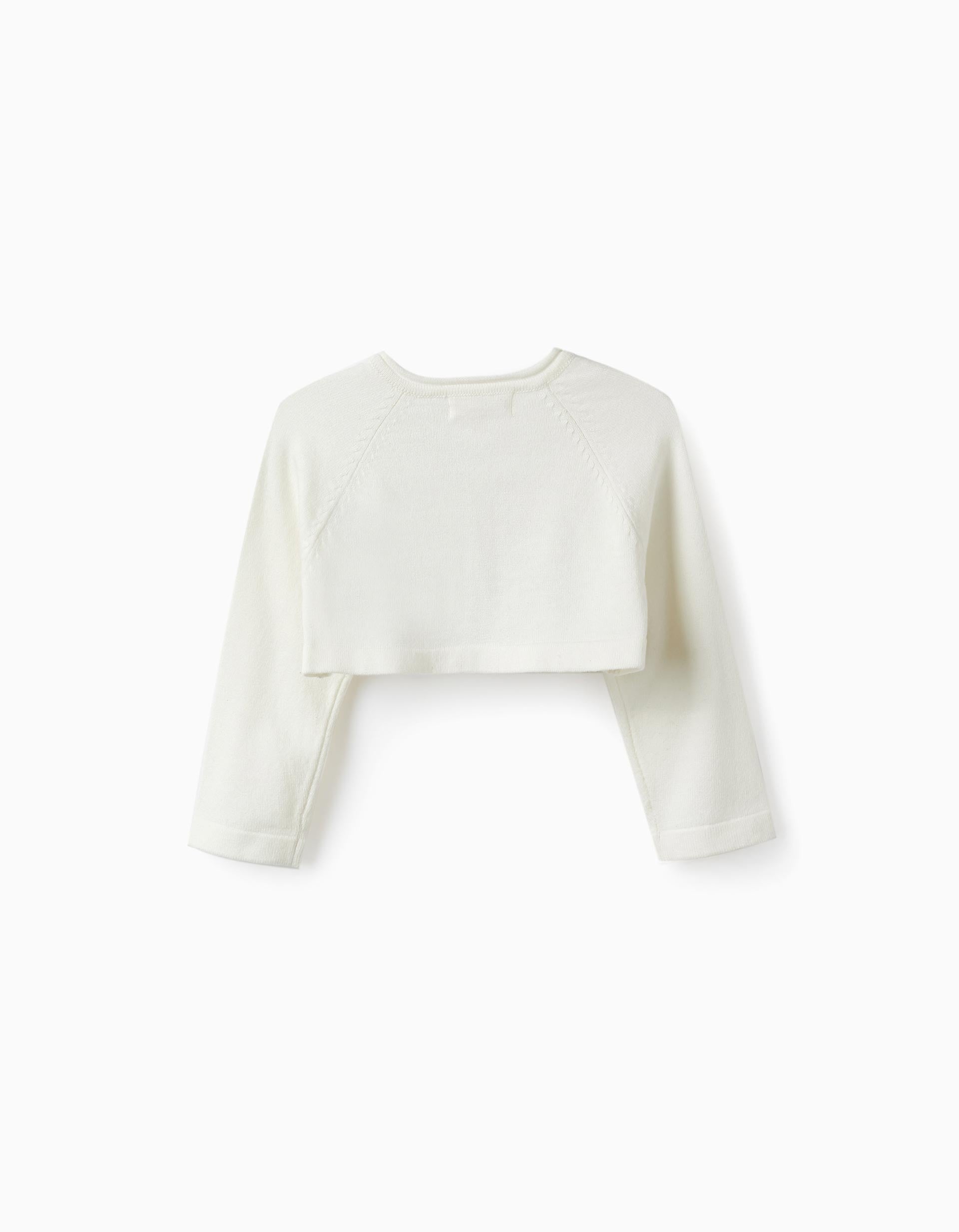 Knitted Bolero Jacket for Baby Girls, White