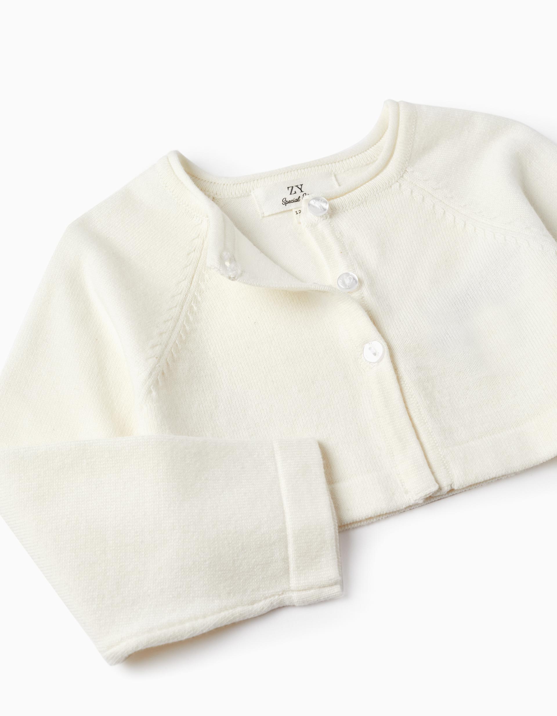 Knitted Bolero Jacket for Baby Girls, White