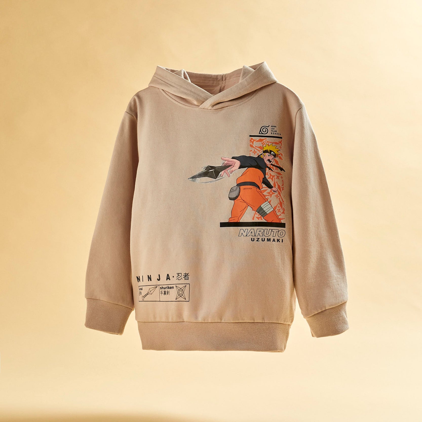 Sweatshirt with Hood in Cotton for Boys 'Naruto', Beige