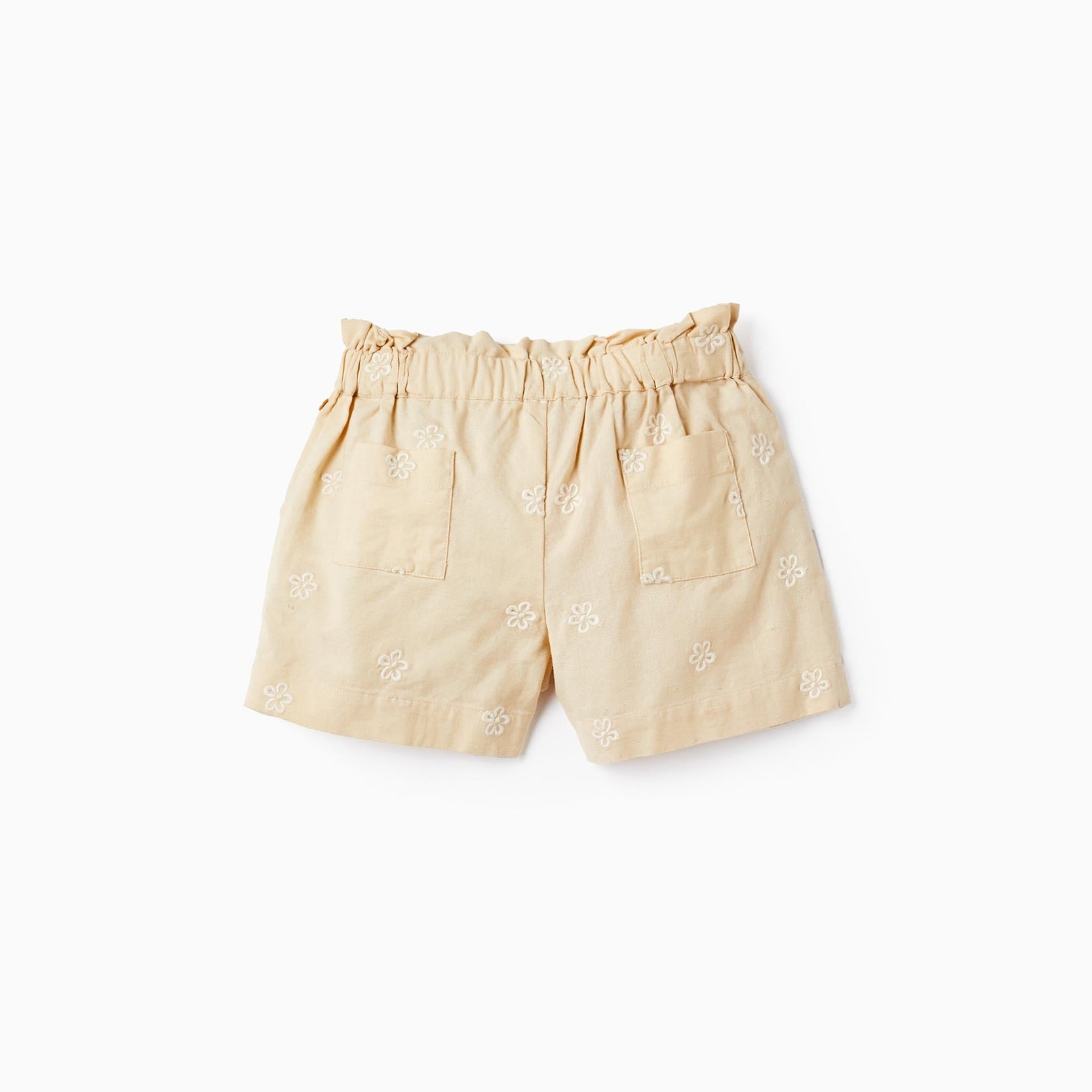 Cotton and Linen Shorts with Flowers for Girls, Beige