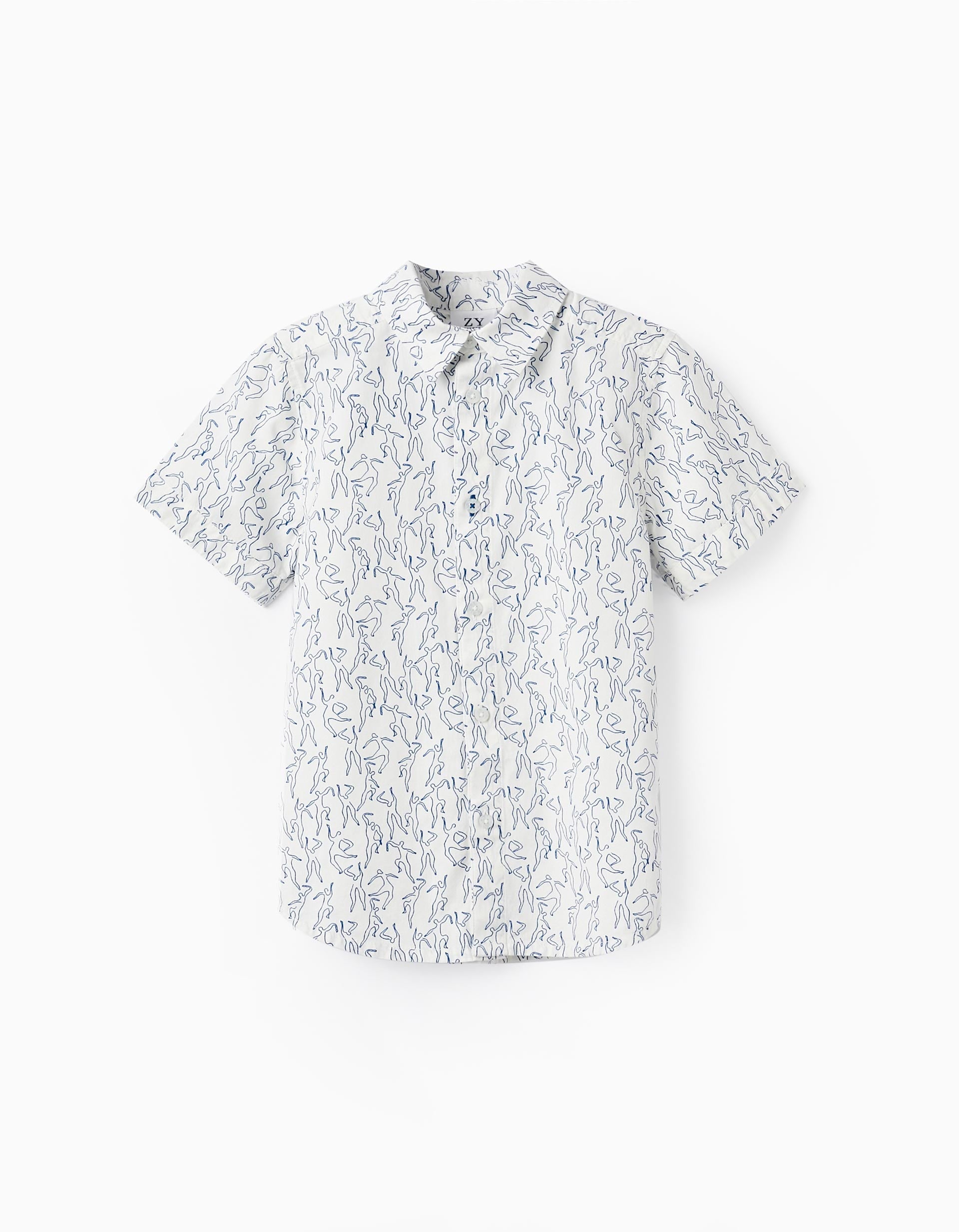 Short Sleeve Cotton Shirt for Boys 'You&Me', White/Blue