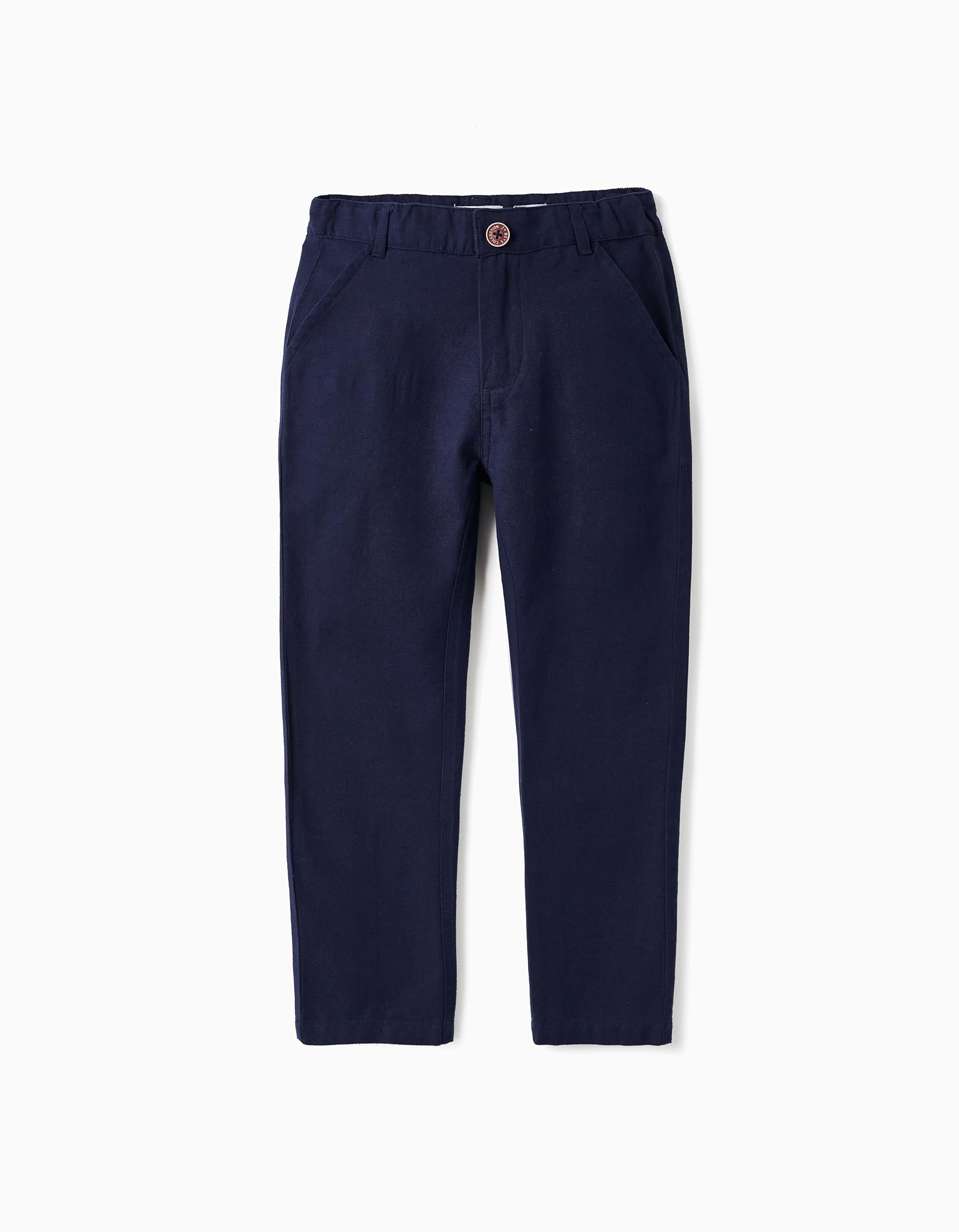 Slim Fit Trousers for Boys, Dark Blue