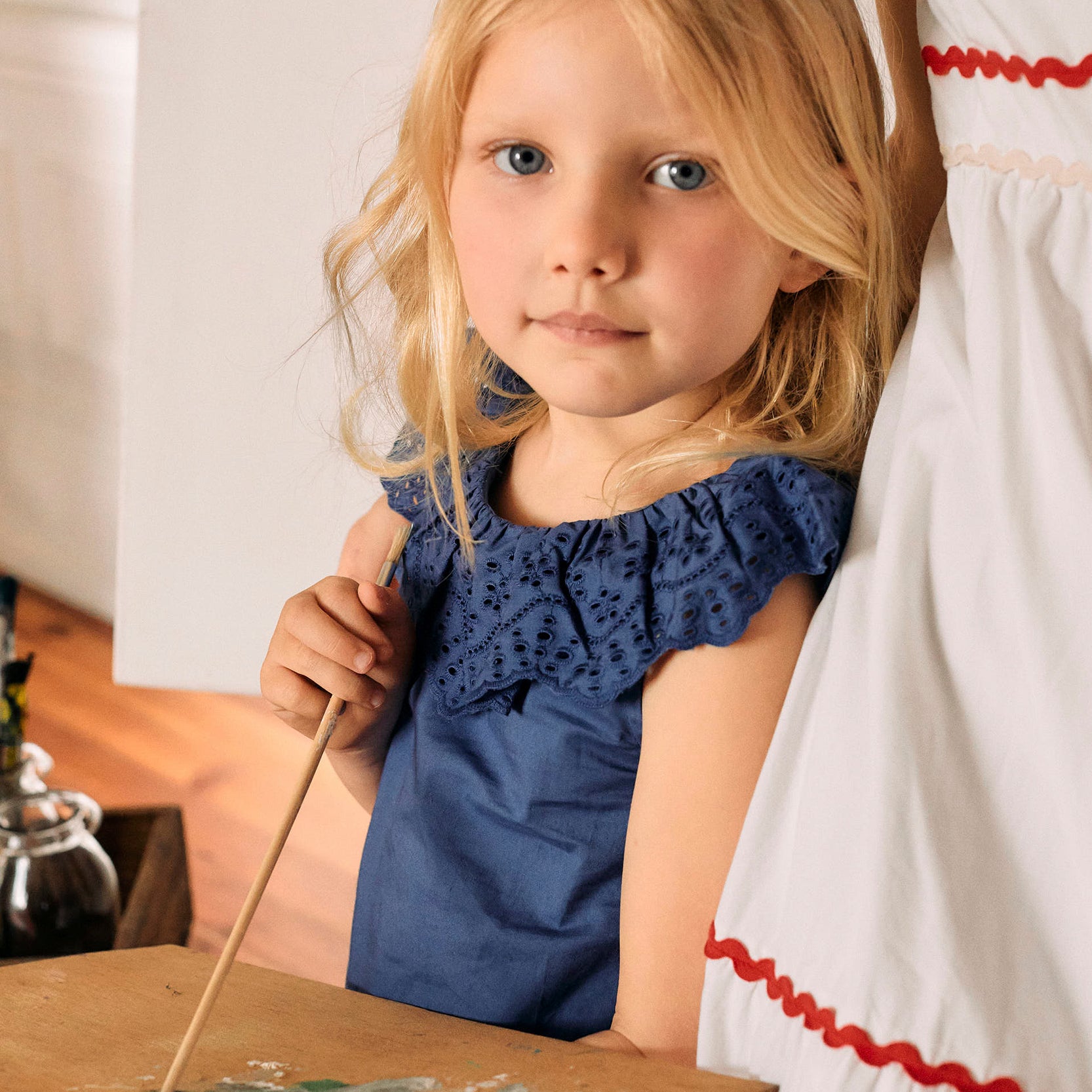 Cotton Top with Broderie Anglaise for Girls 'You&Me', Blue