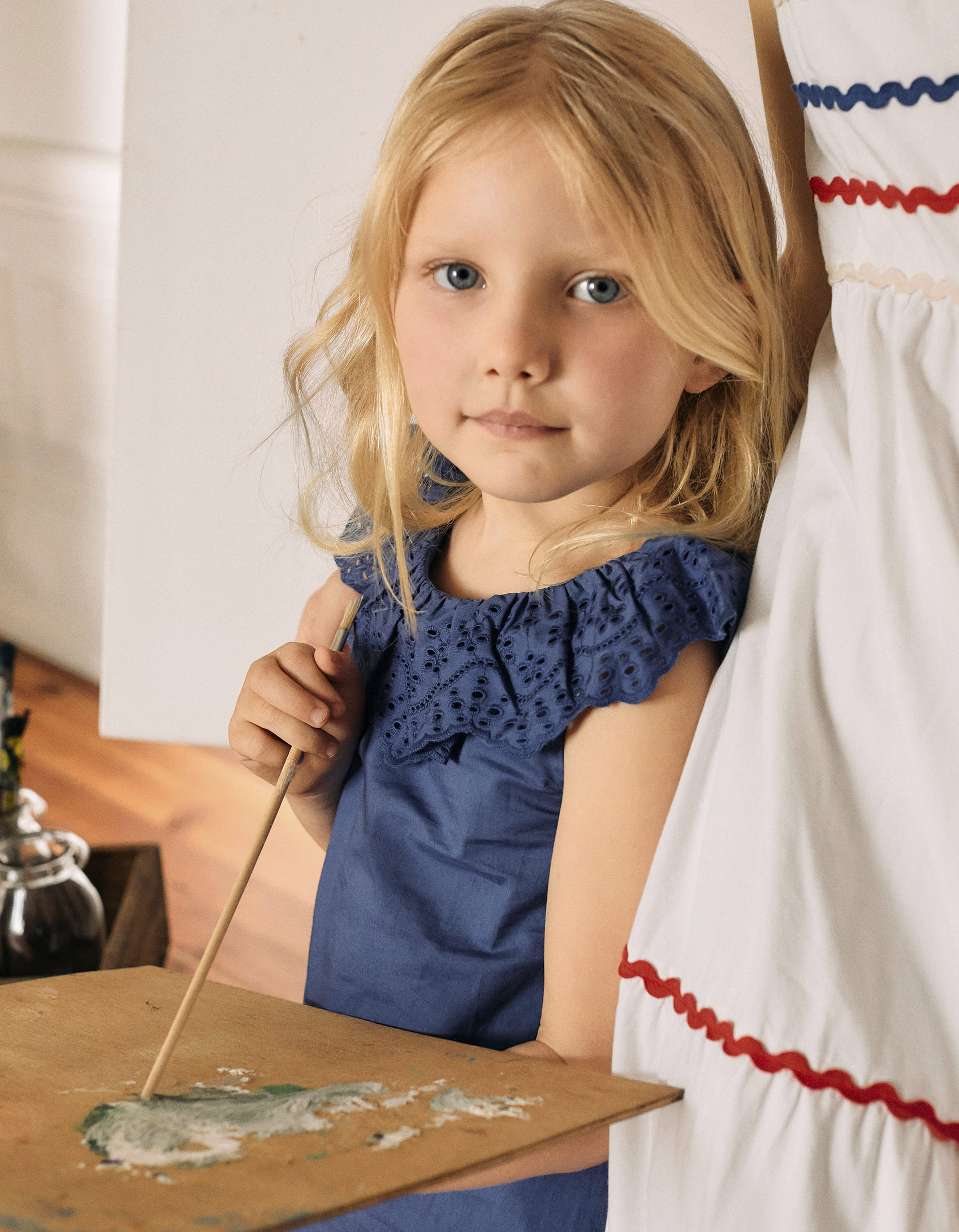 Cotton Top with Broderie Anglaise for Girls 'You&Me', Blue