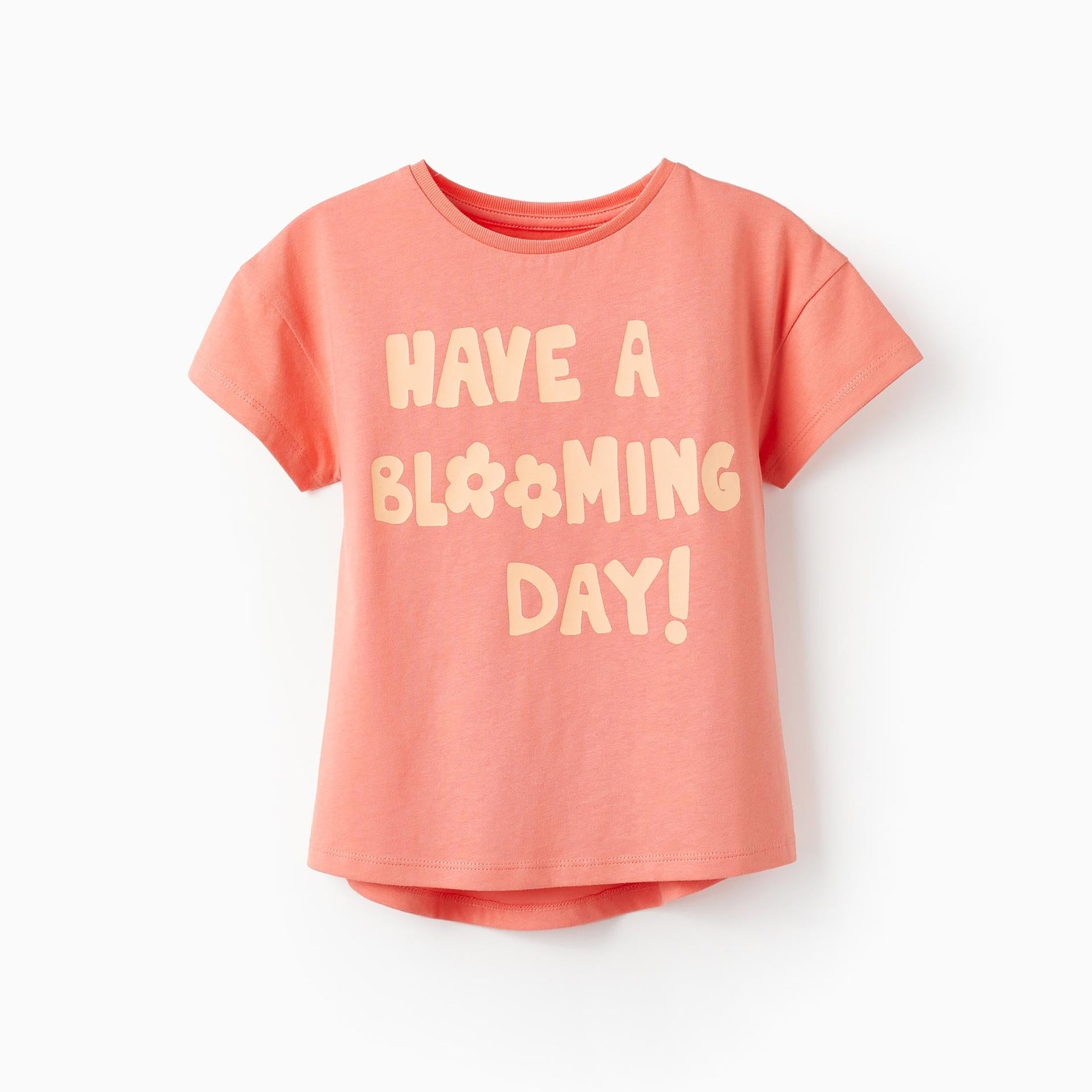 Cotton T-Shirt for Girls 'Have a Blooming Day!', Coral