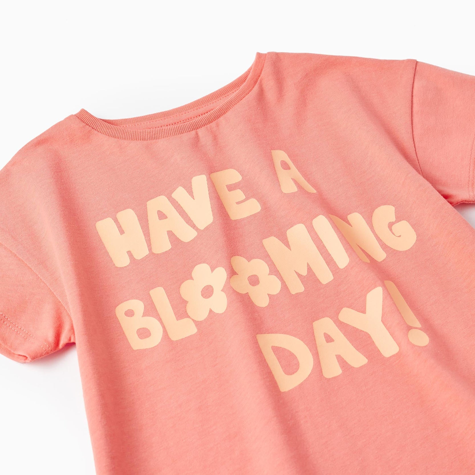 Cotton T-Shirt for Girls 'Have a Blooming Day!', Coral