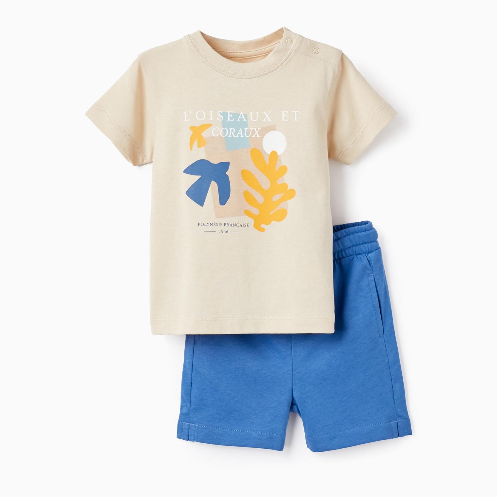 T-shirt + Shorts for Baby Boys 'French Polynesia', Beige/Blue