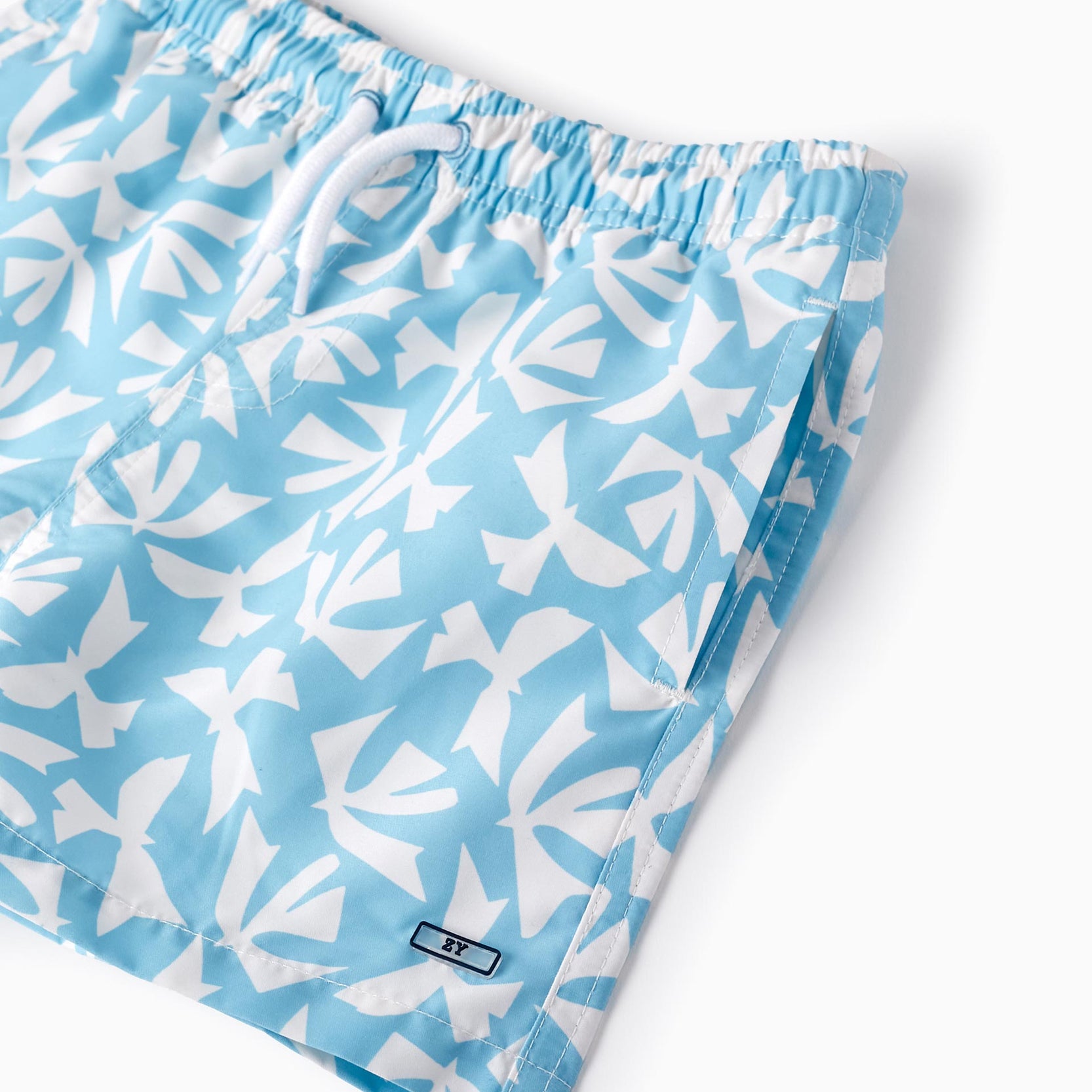 Swim Shorts with Pattern for Boys, Blue/White