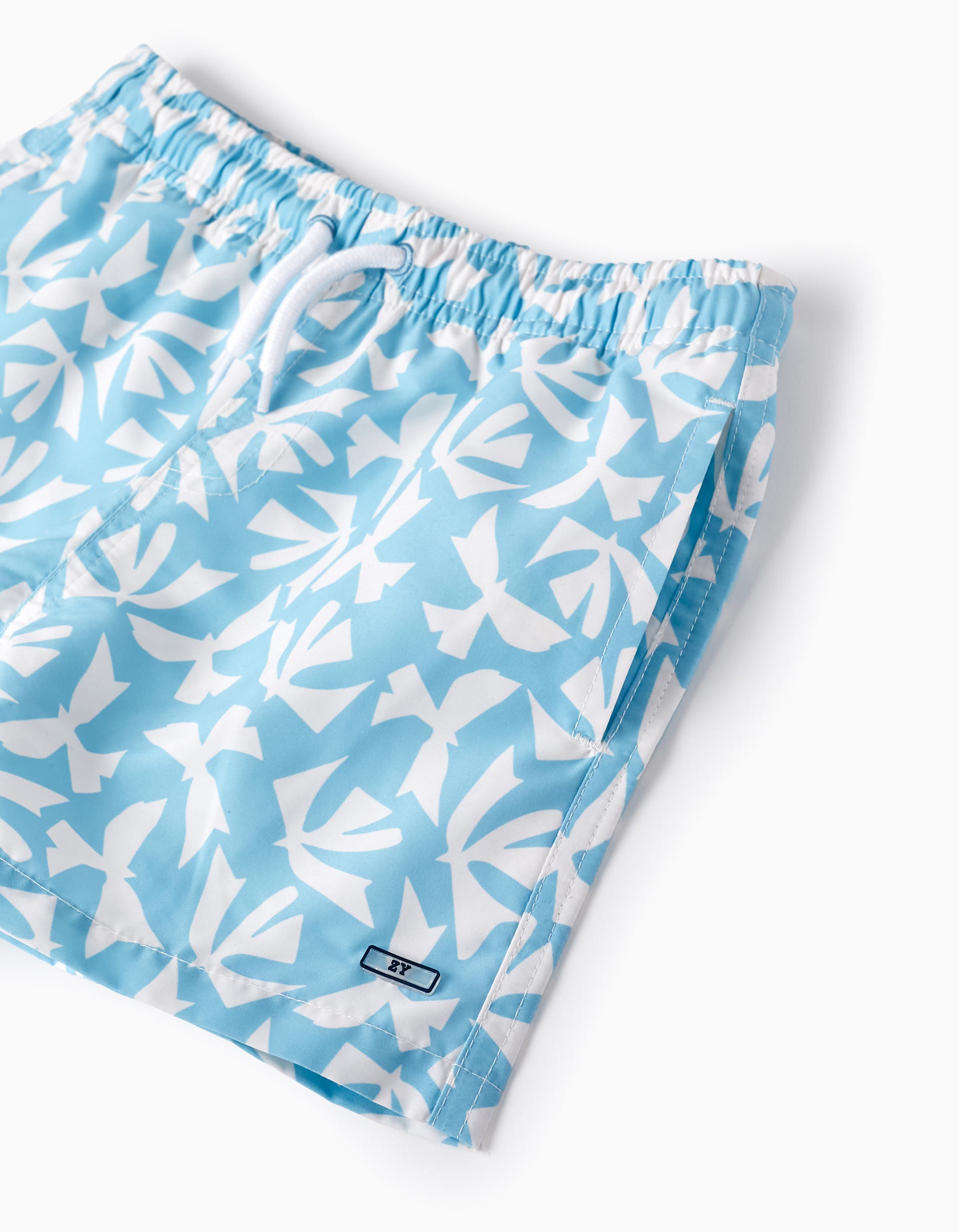 Swim Shorts with Pattern for Boys, Blue/White