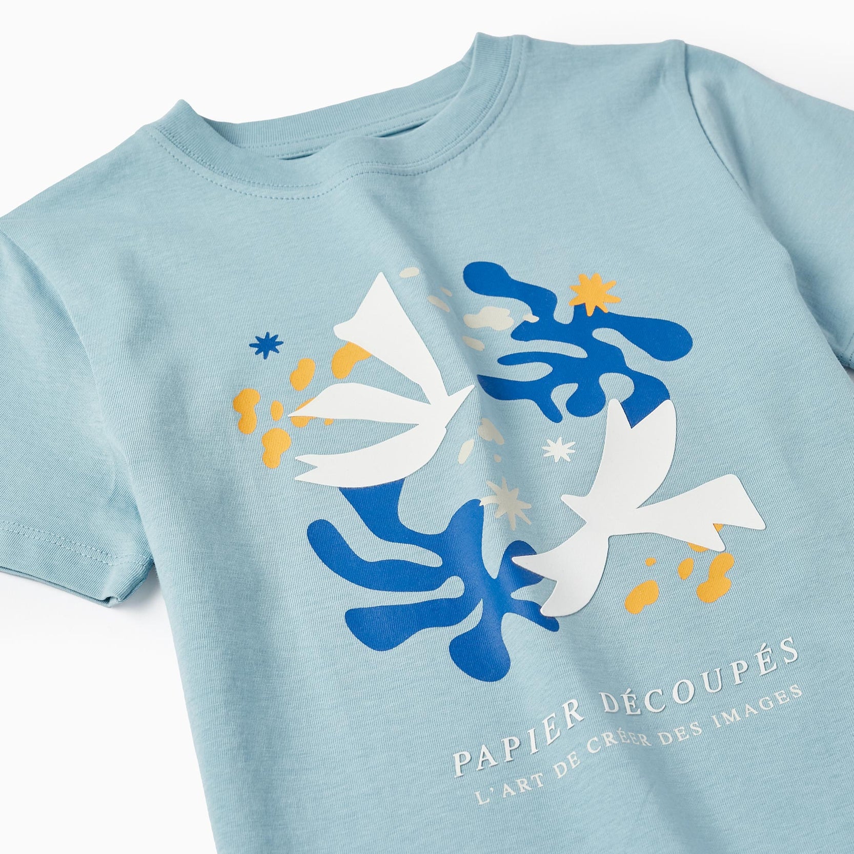 Short Sleeve T-Shirt in Cotton for Girls 'Papier', Light Blue