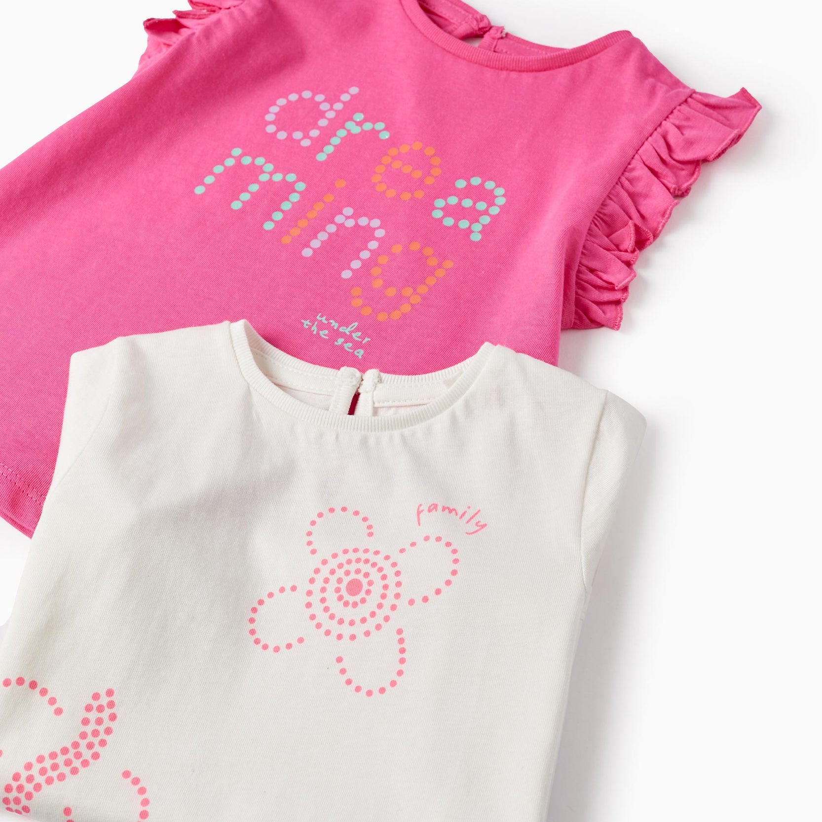 2 Cotton T-shirts for Baby Girls 'Dreaming', White/Pink