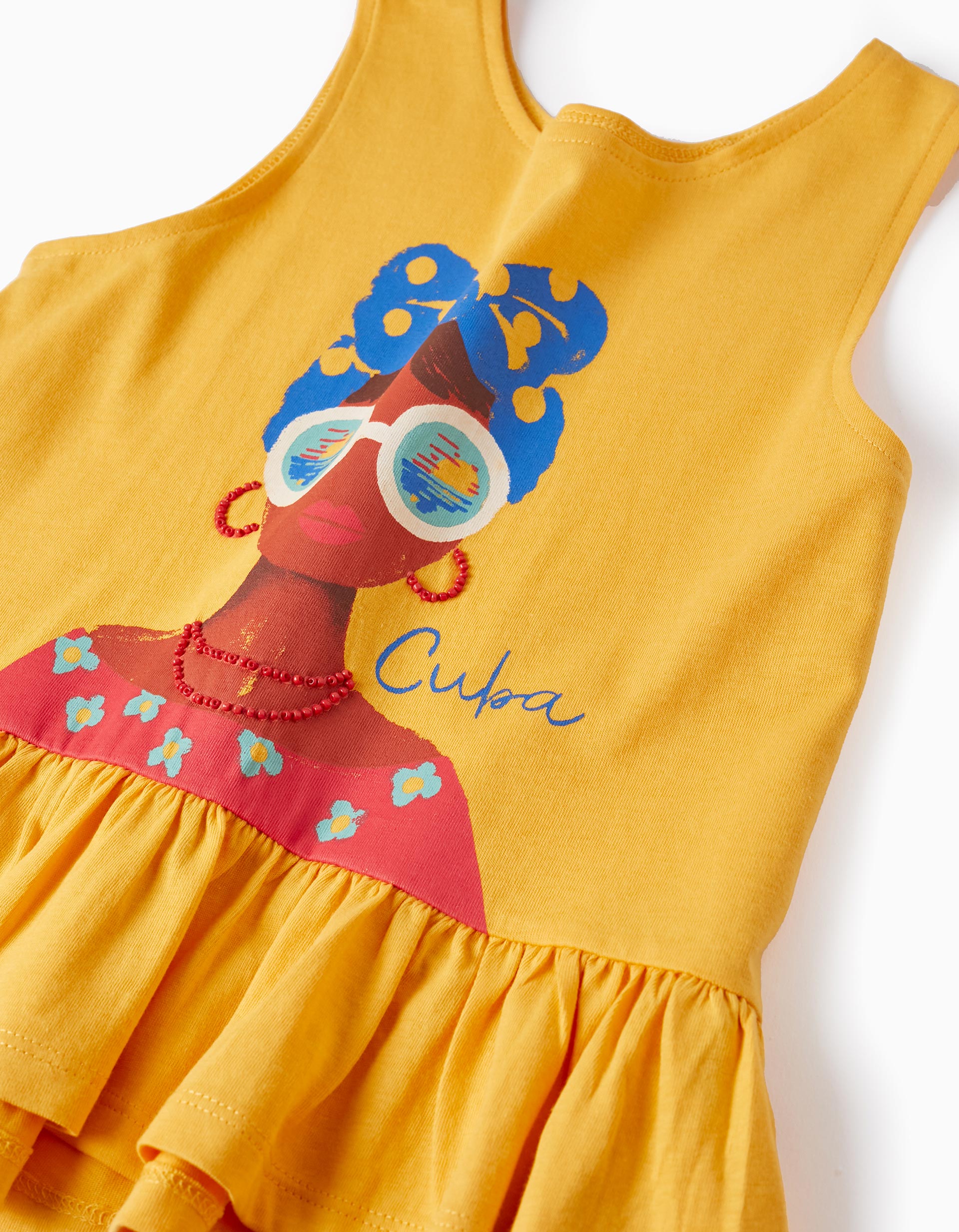 Cotton Top with Beads for Girls 'Cuba', Yellow