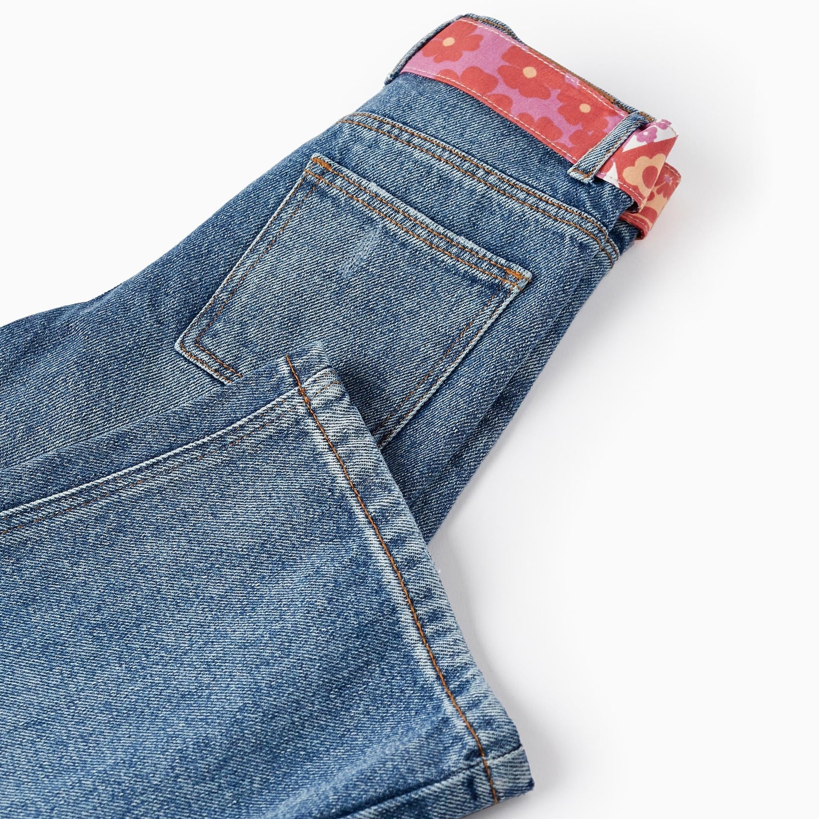 Cotton Denim Trousers with Ribbon for Girls 'Wide Leg', Blue