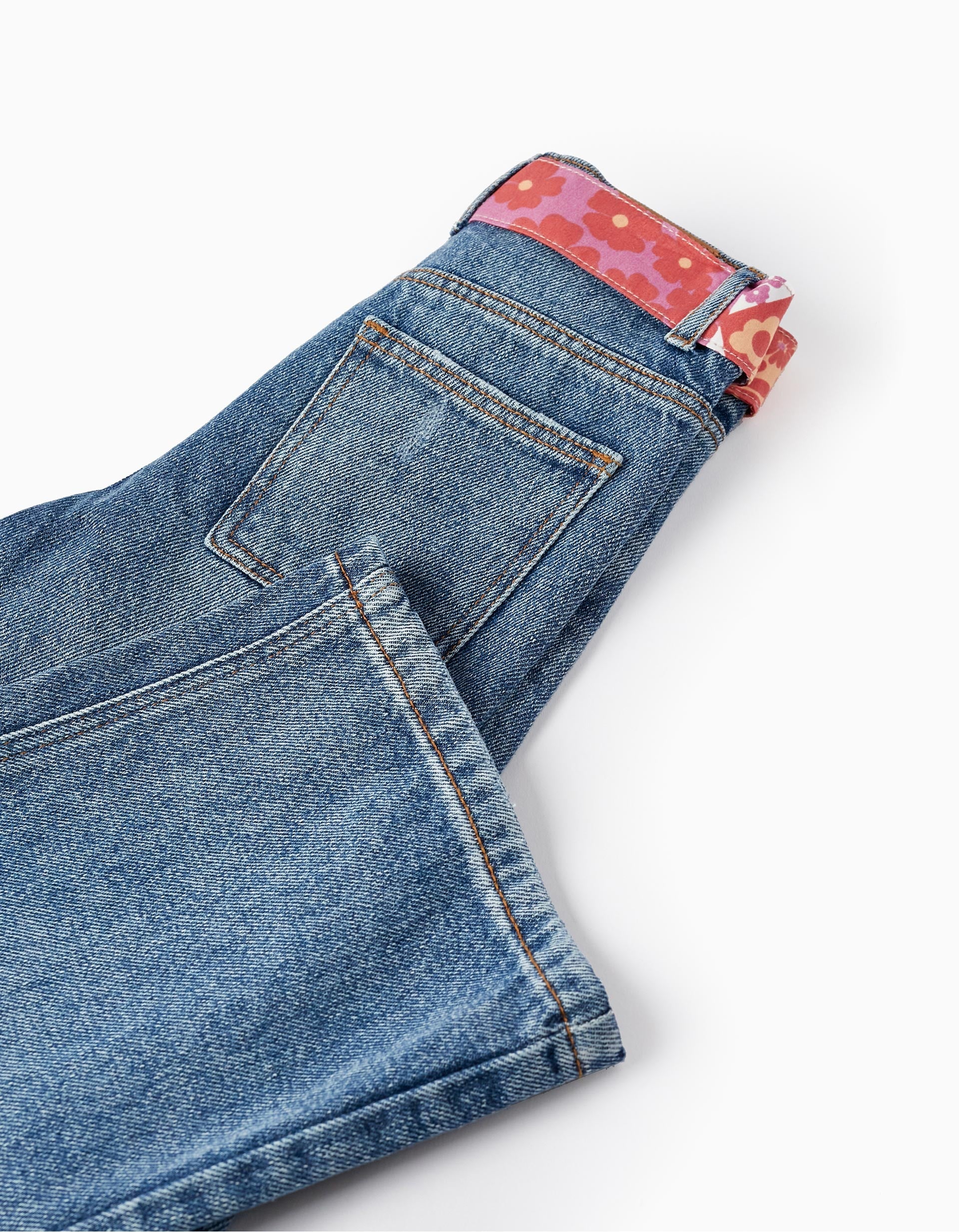 Cotton Denim Trousers with Ribbon for Girls 'Wide Leg', Blue