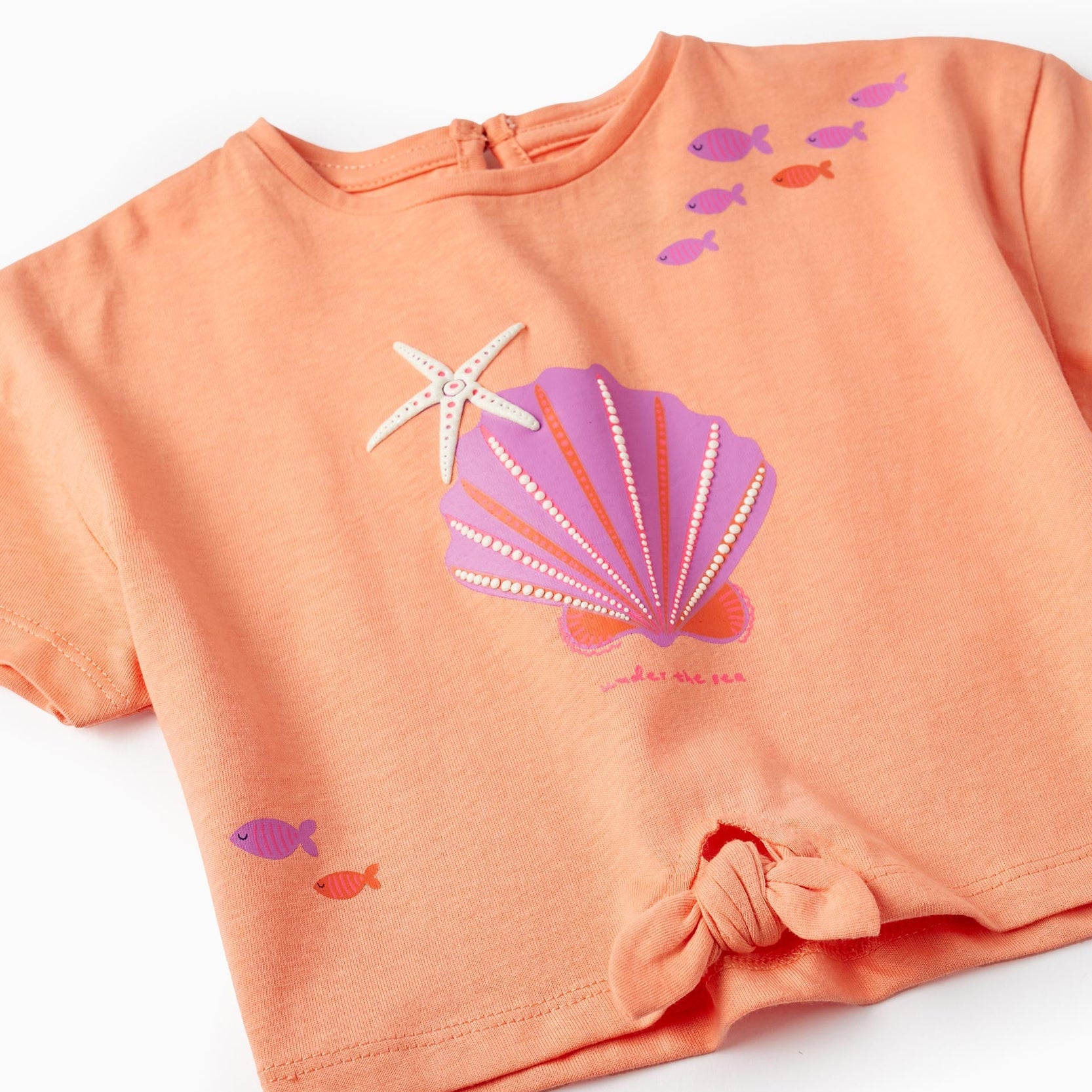 Short Sleeve Cotton T-shirt for Baby Girls 'Shell', Coral