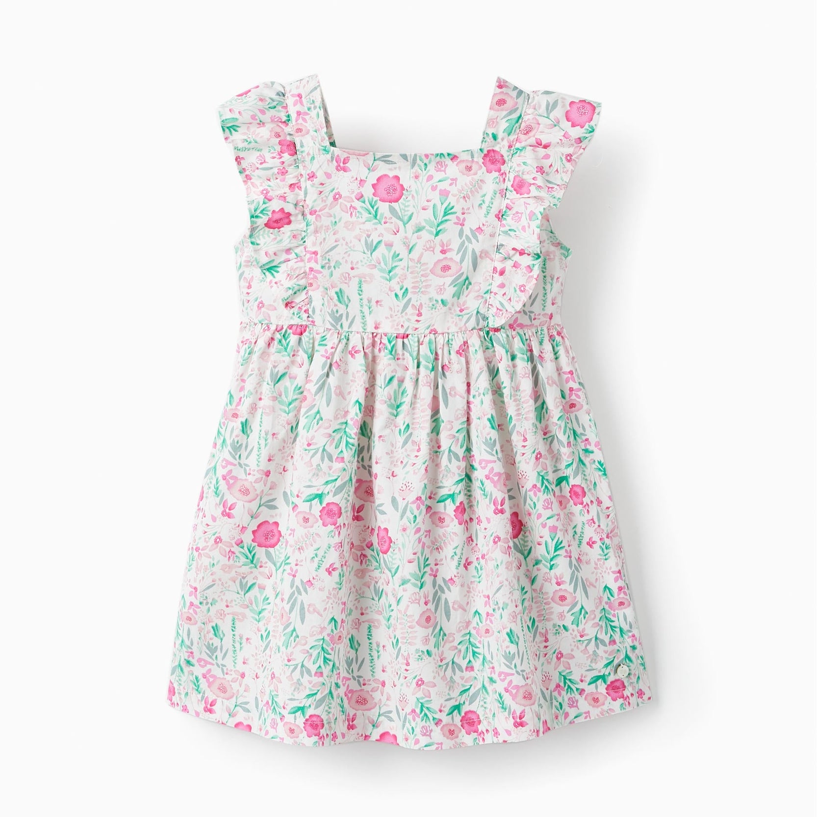 Floral Cotton Dress for Baby Girls, White/Pink