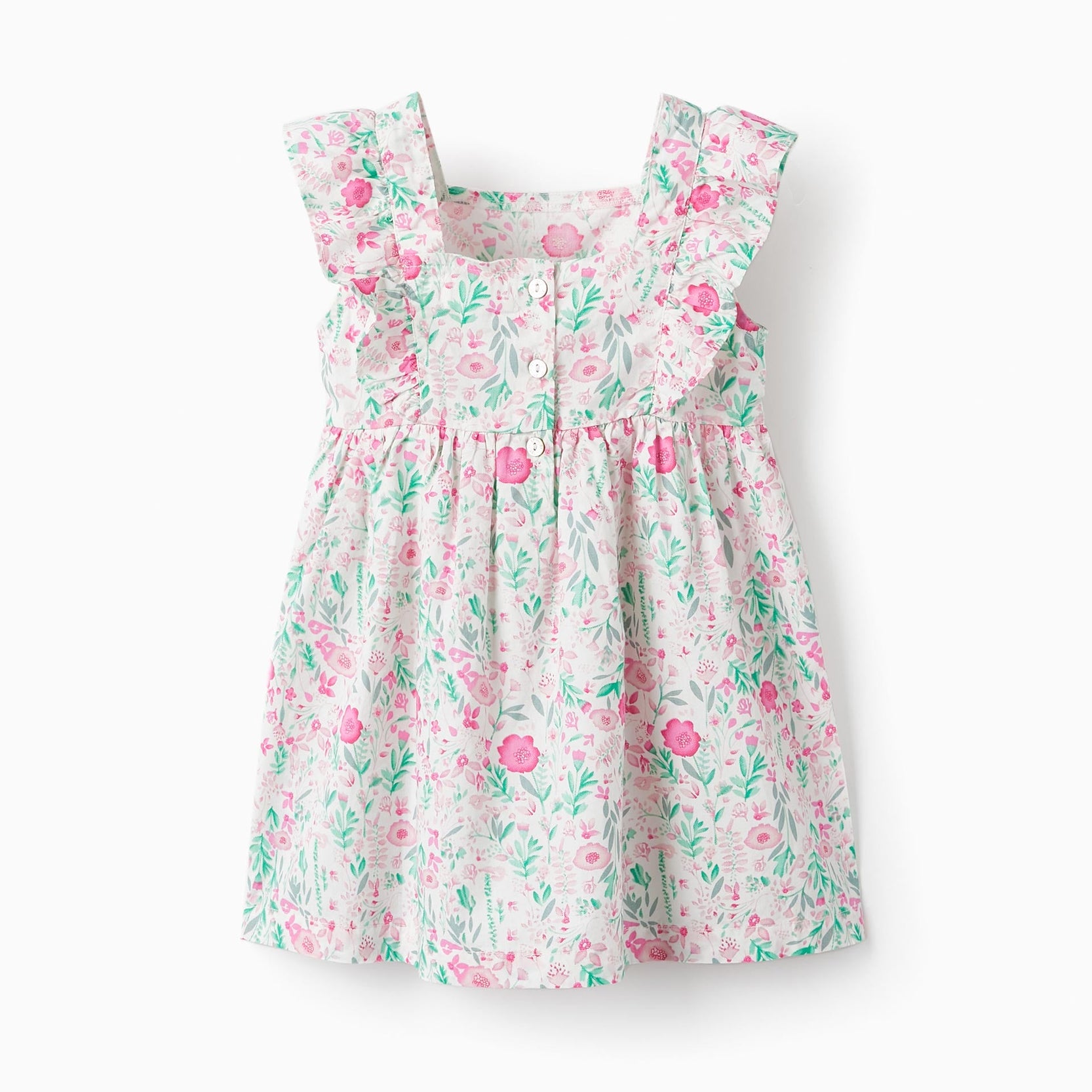 Floral Cotton Dress for Baby Girls, White/Pink