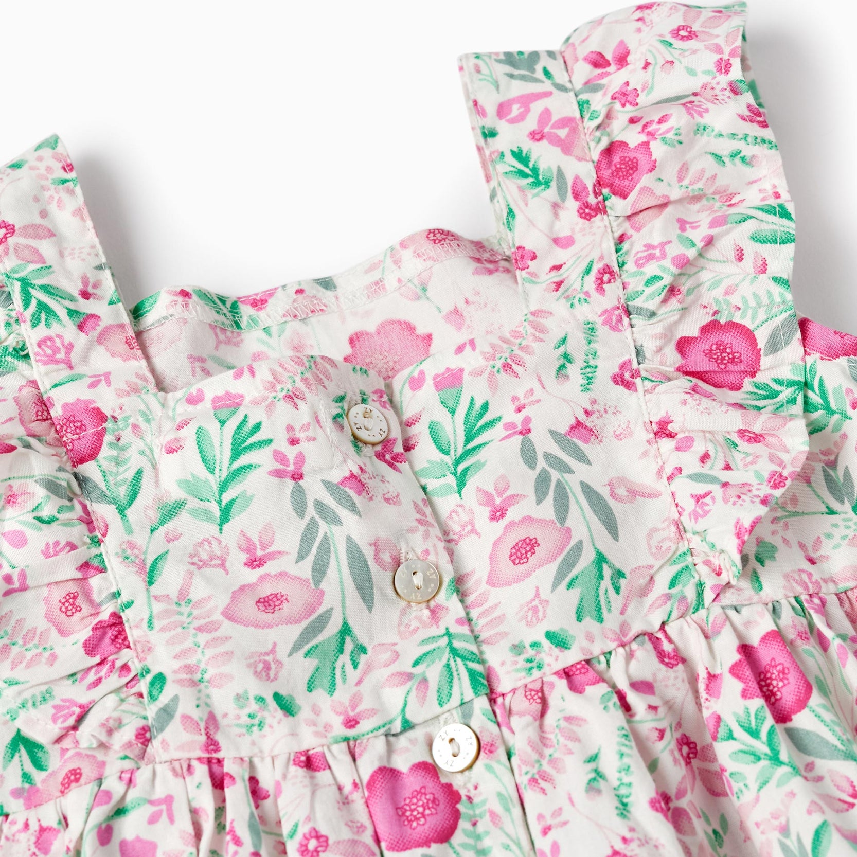Floral Cotton Dress for Baby Girls, White/Pink