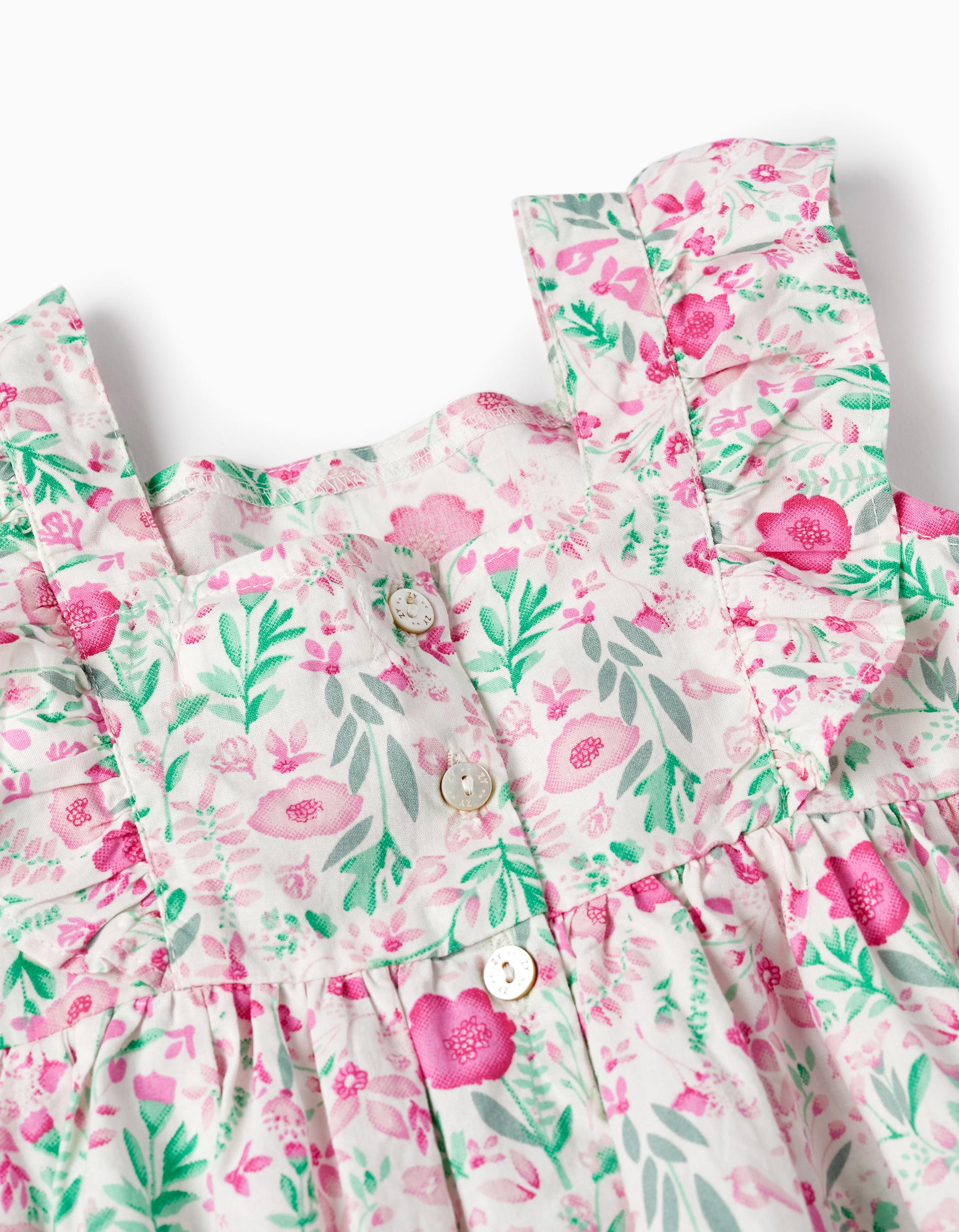 Floral Cotton Dress for Baby Girls, White/Pink