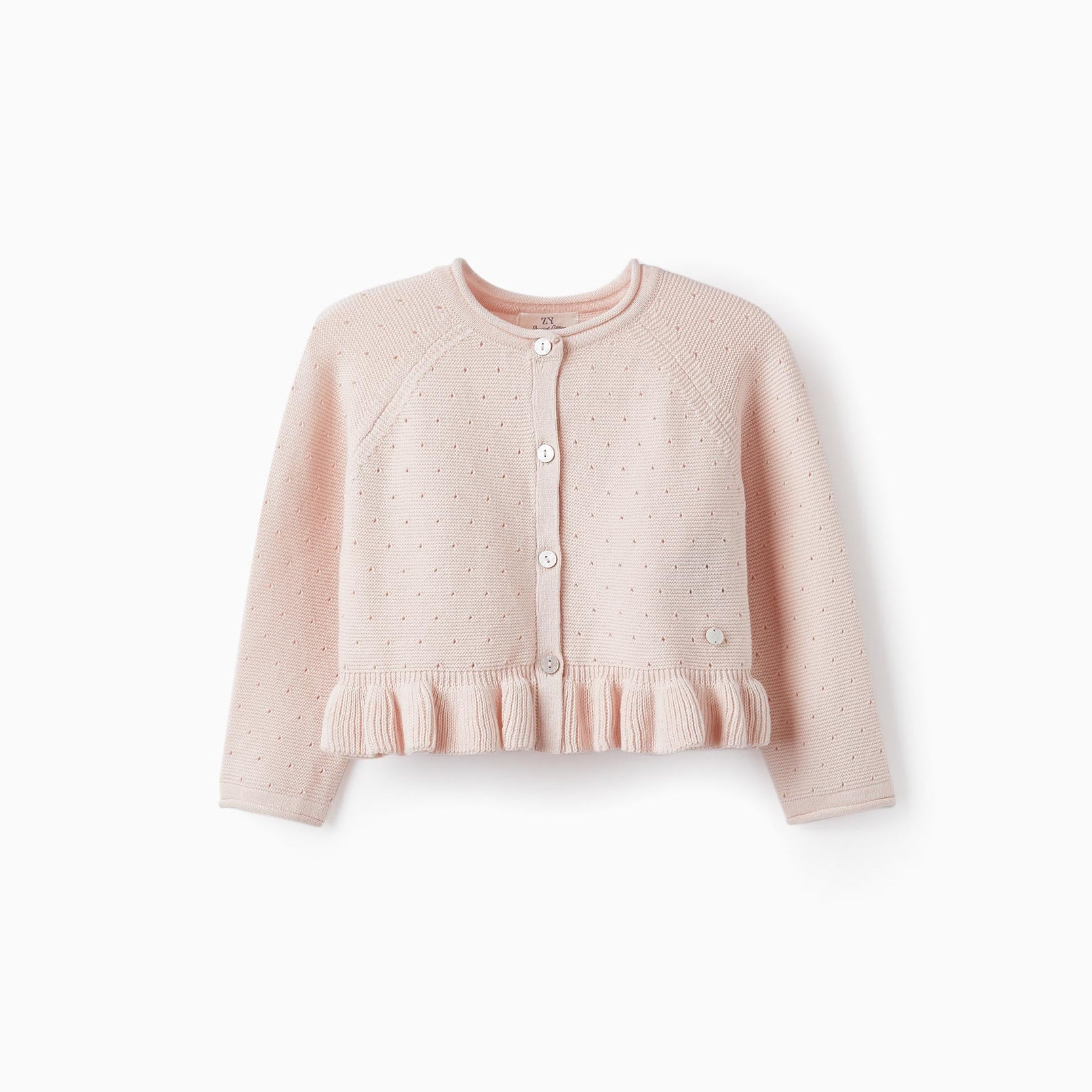 Knitted Bolero Jacket with Ruffle for Baby Girls, Light Pink
