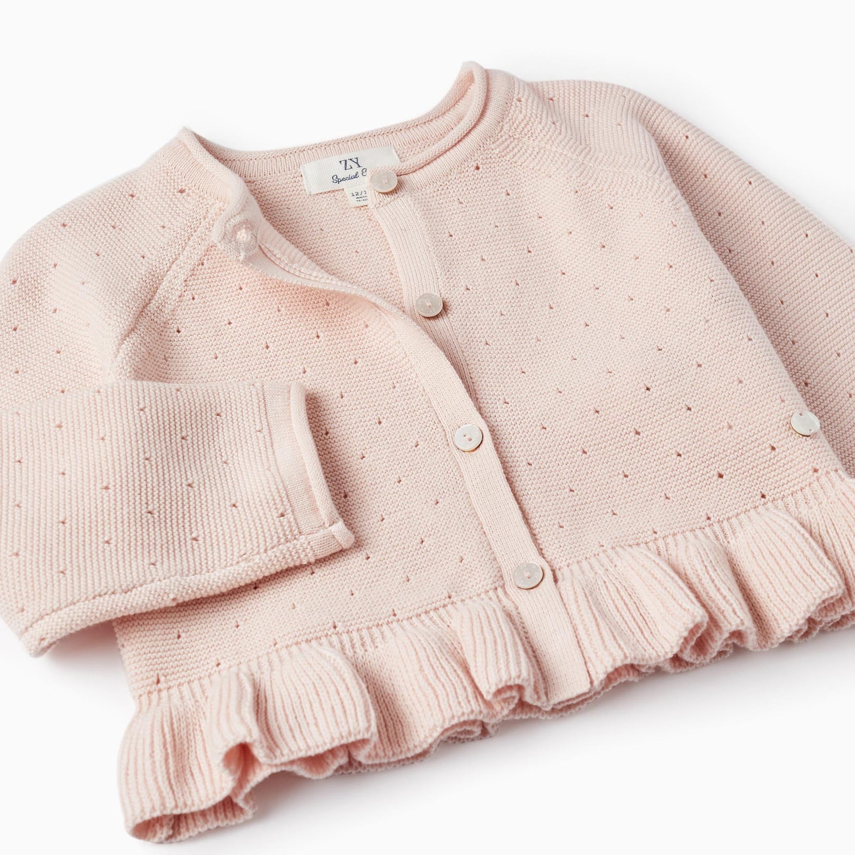 Knitted Bolero Jacket with Ruffle for Baby Girls, Light Pink
