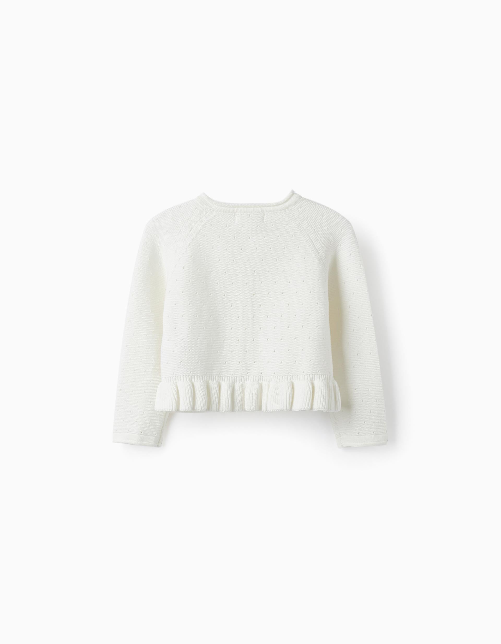 Knitted Bolero Jacket with Ruffle for Baby Girls, White