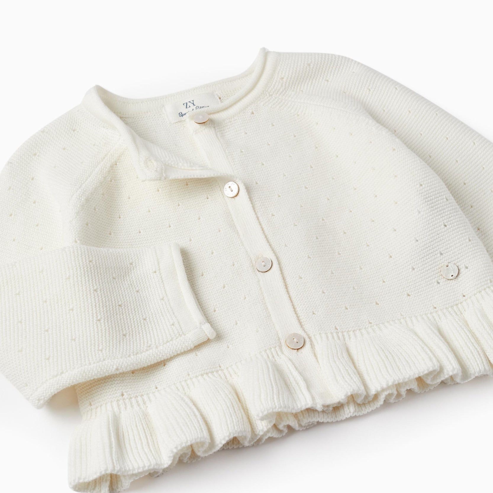 Knitted Bolero Jacket with Ruffle for Baby Girls, White