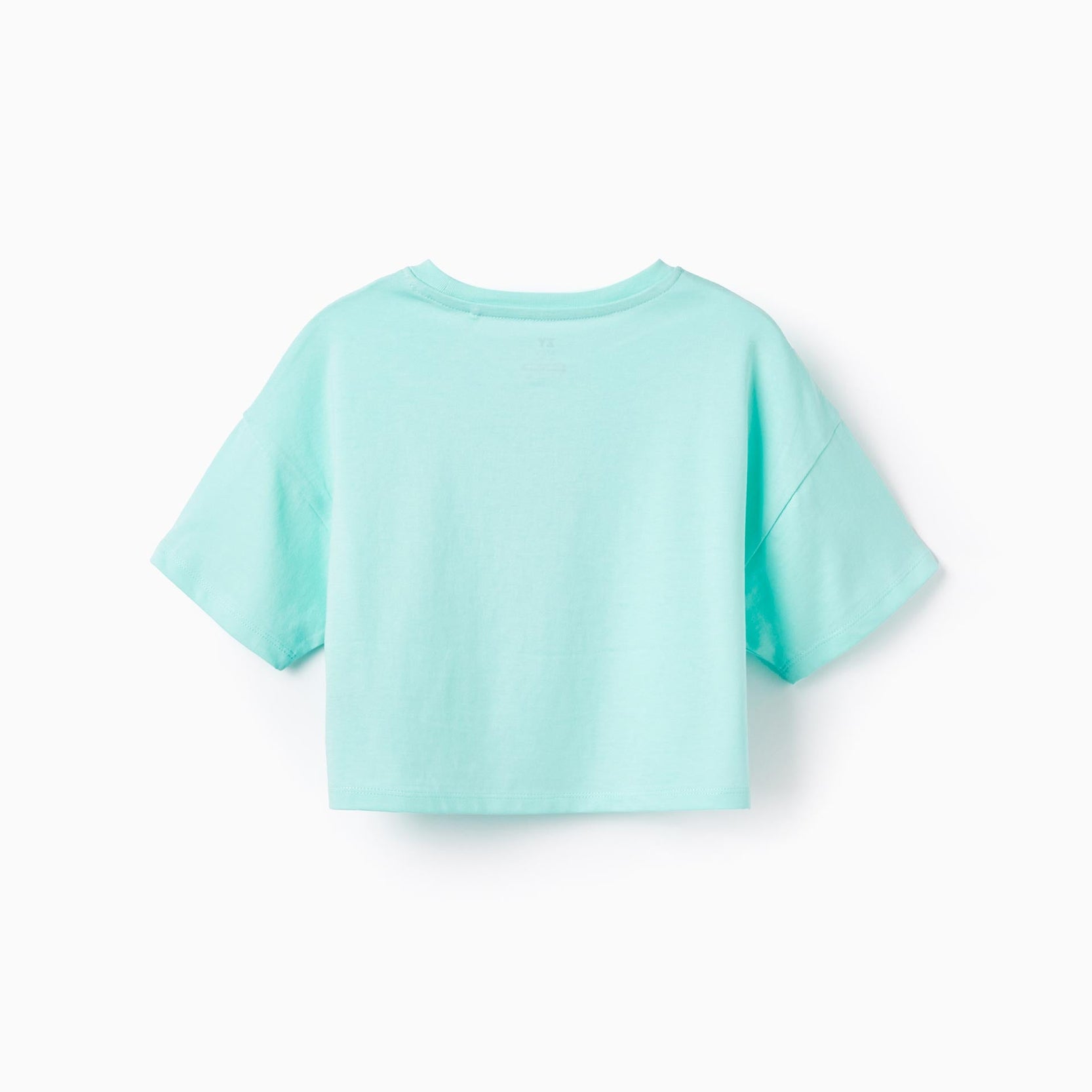 Cotton Crop T-shirt for Girls 'Cha Cha Cha', Aqua Green