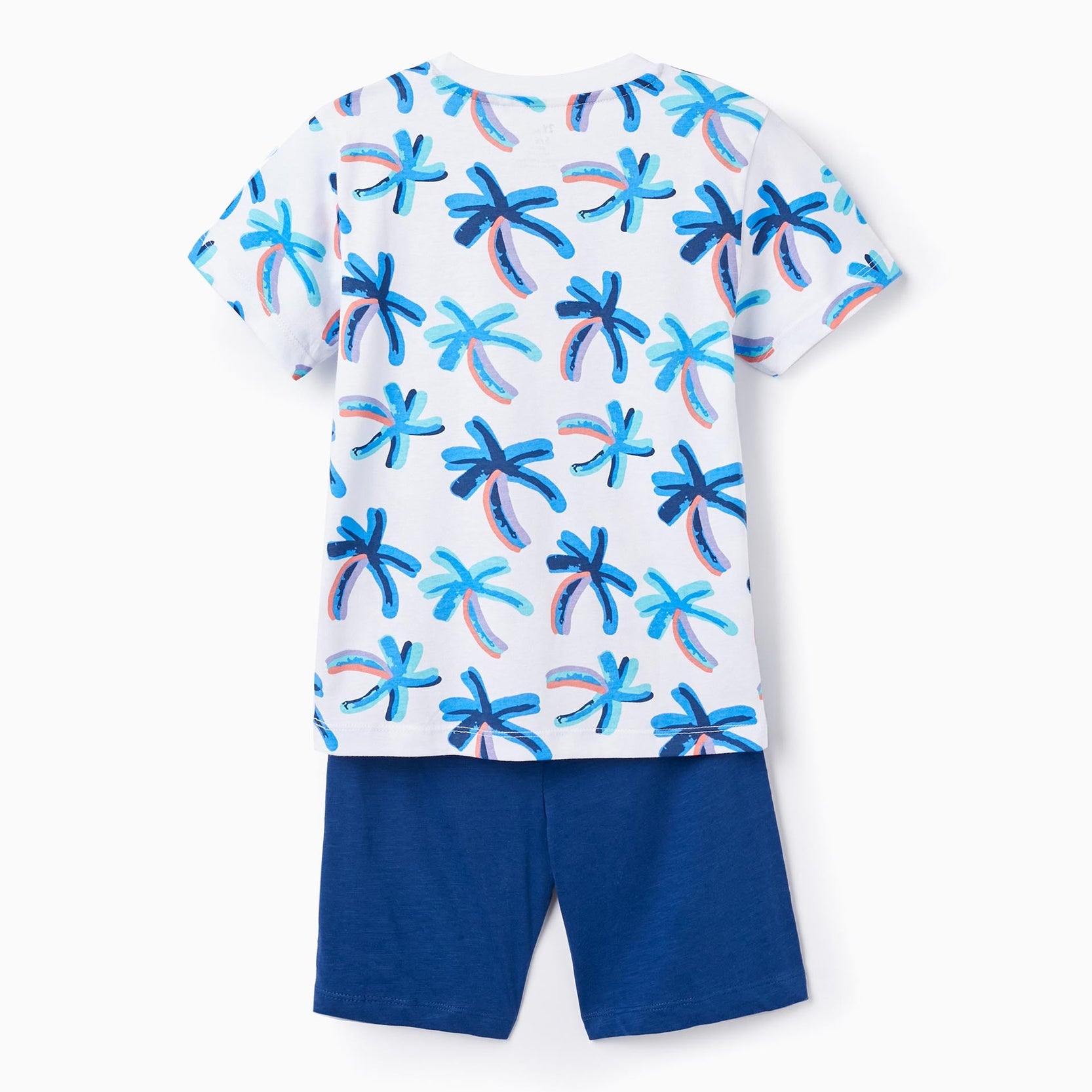 T-shirt + Shorts for Boys 'Palm Trees', White/Blue