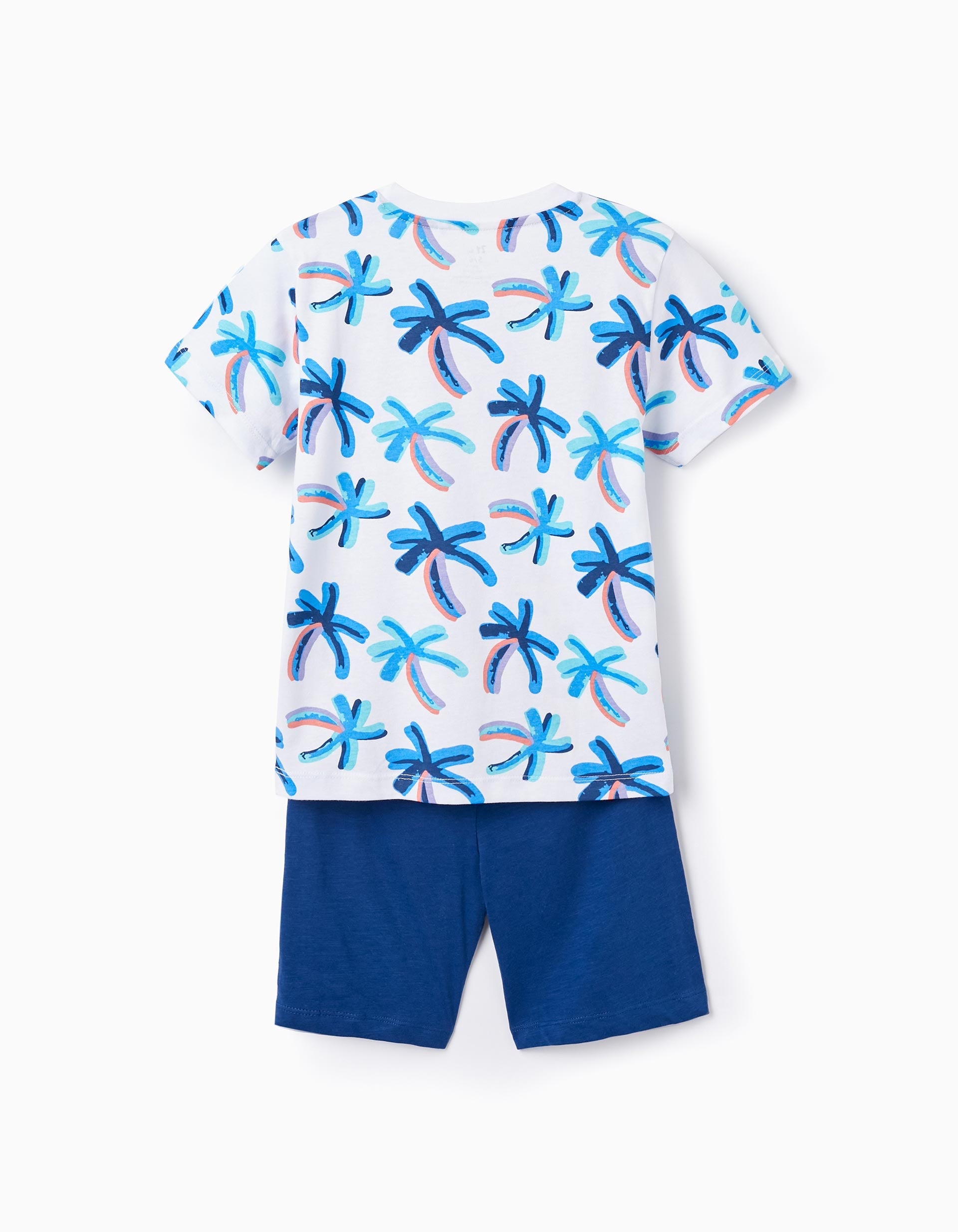 T-shirt + Shorts for Boys 'Palm Trees', White/Blue