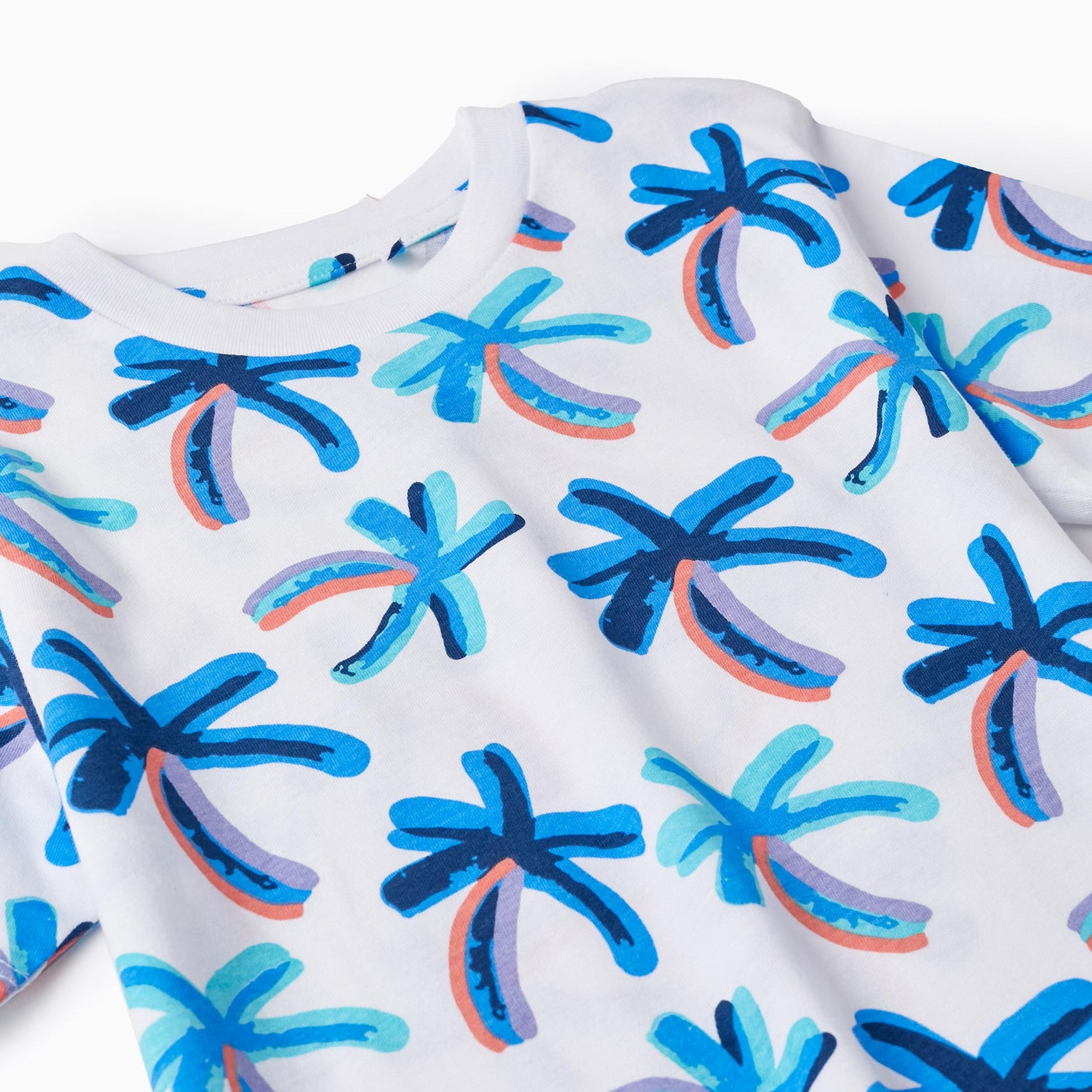 T-shirt + Shorts for Boys 'Palm Trees', White/Blue