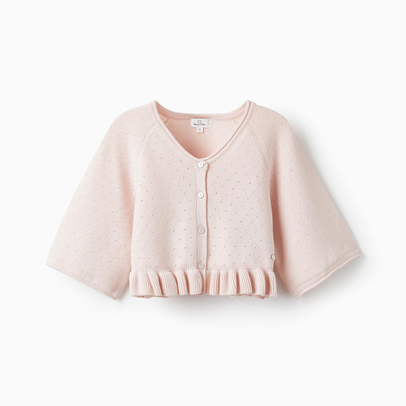 Knitted Cardigan with Ruffle for Girls, Pink