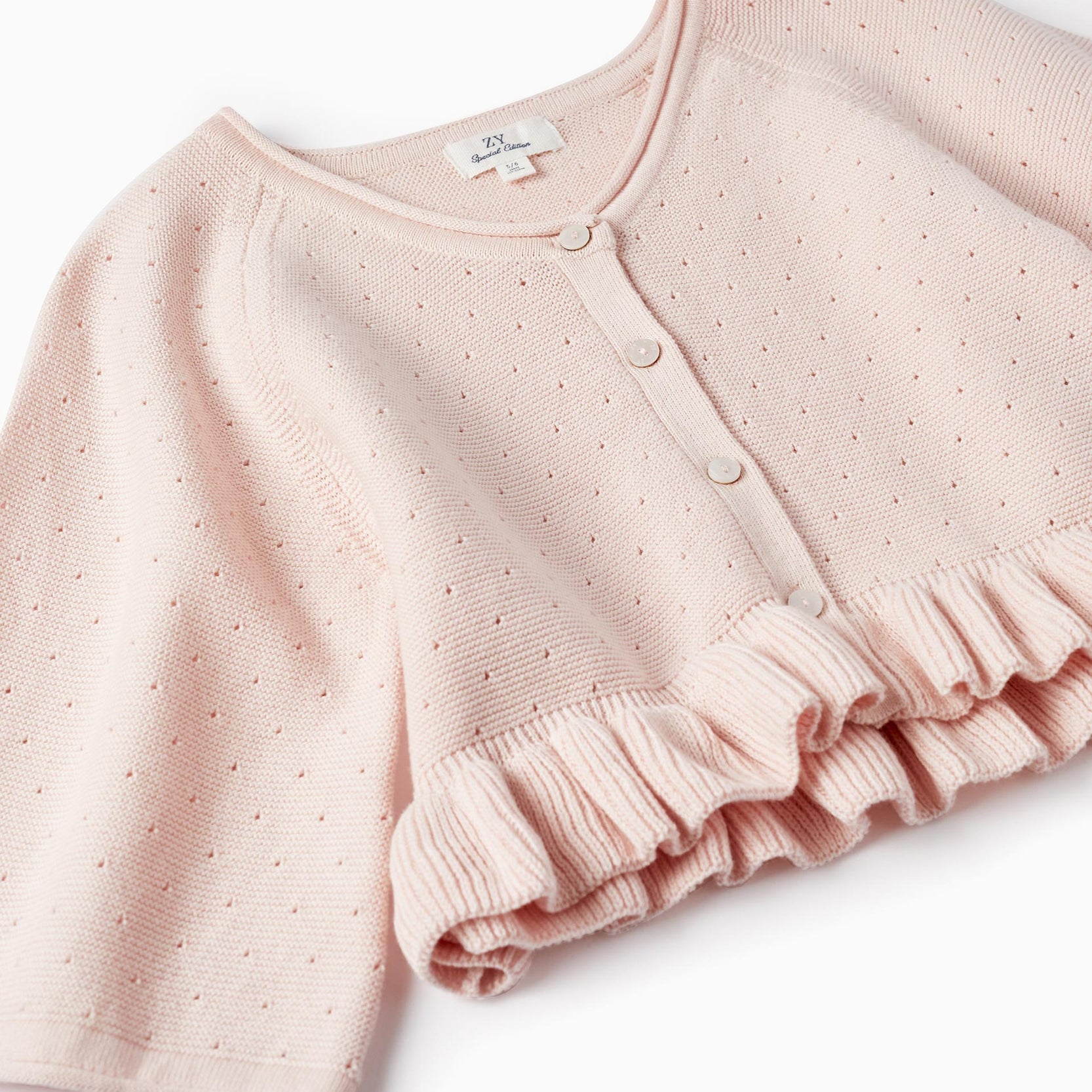 Knitted Cardigan with Ruffle for Girls, Pink