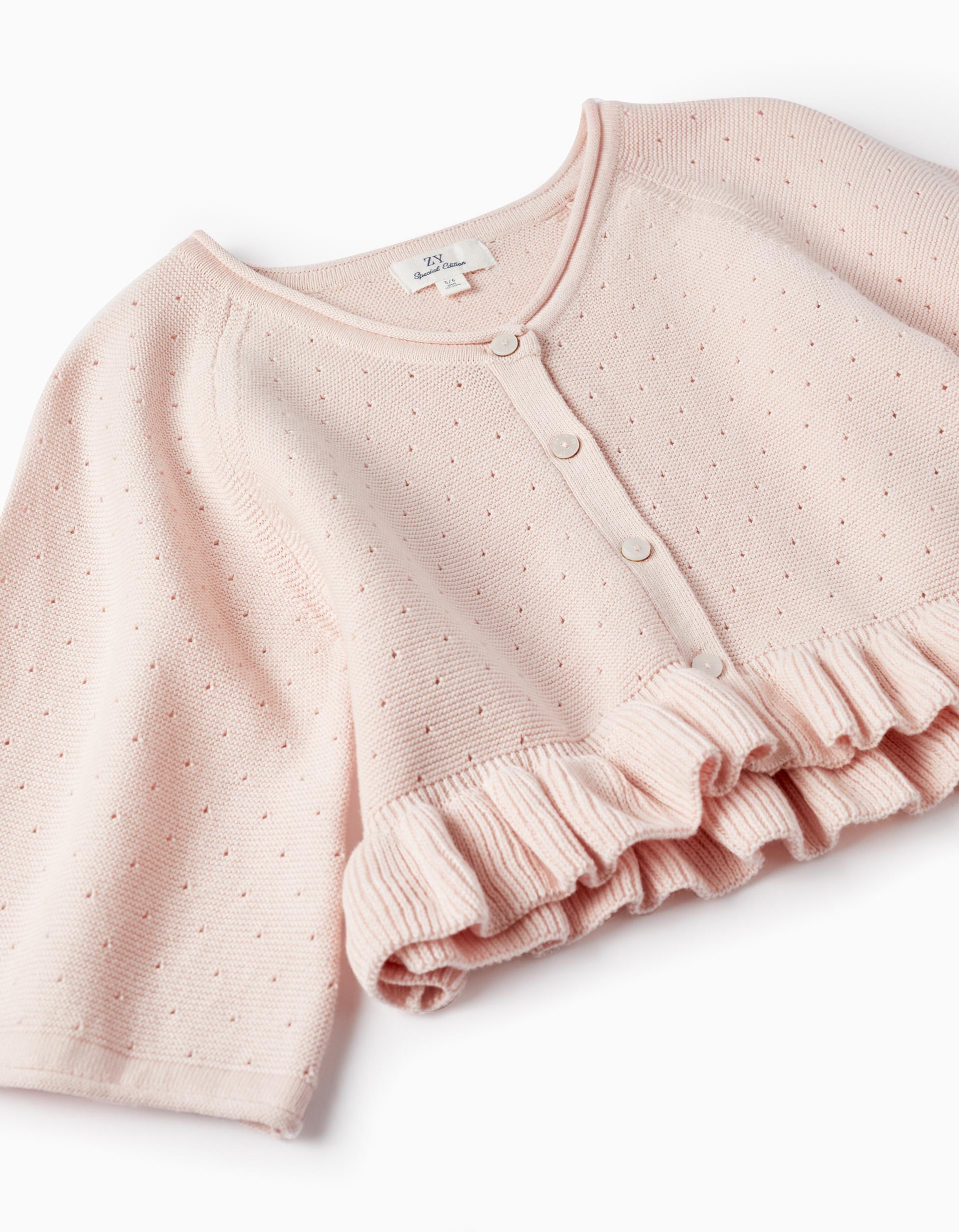 Knitted Cardigan with Ruffle for Girls, Pink