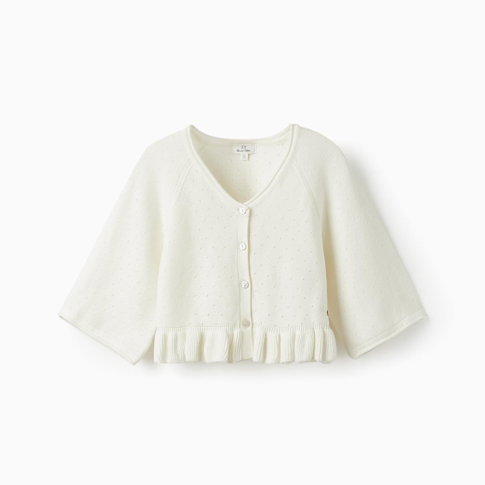 Knitted Bolero Jacket with Ruffle for Girls, White