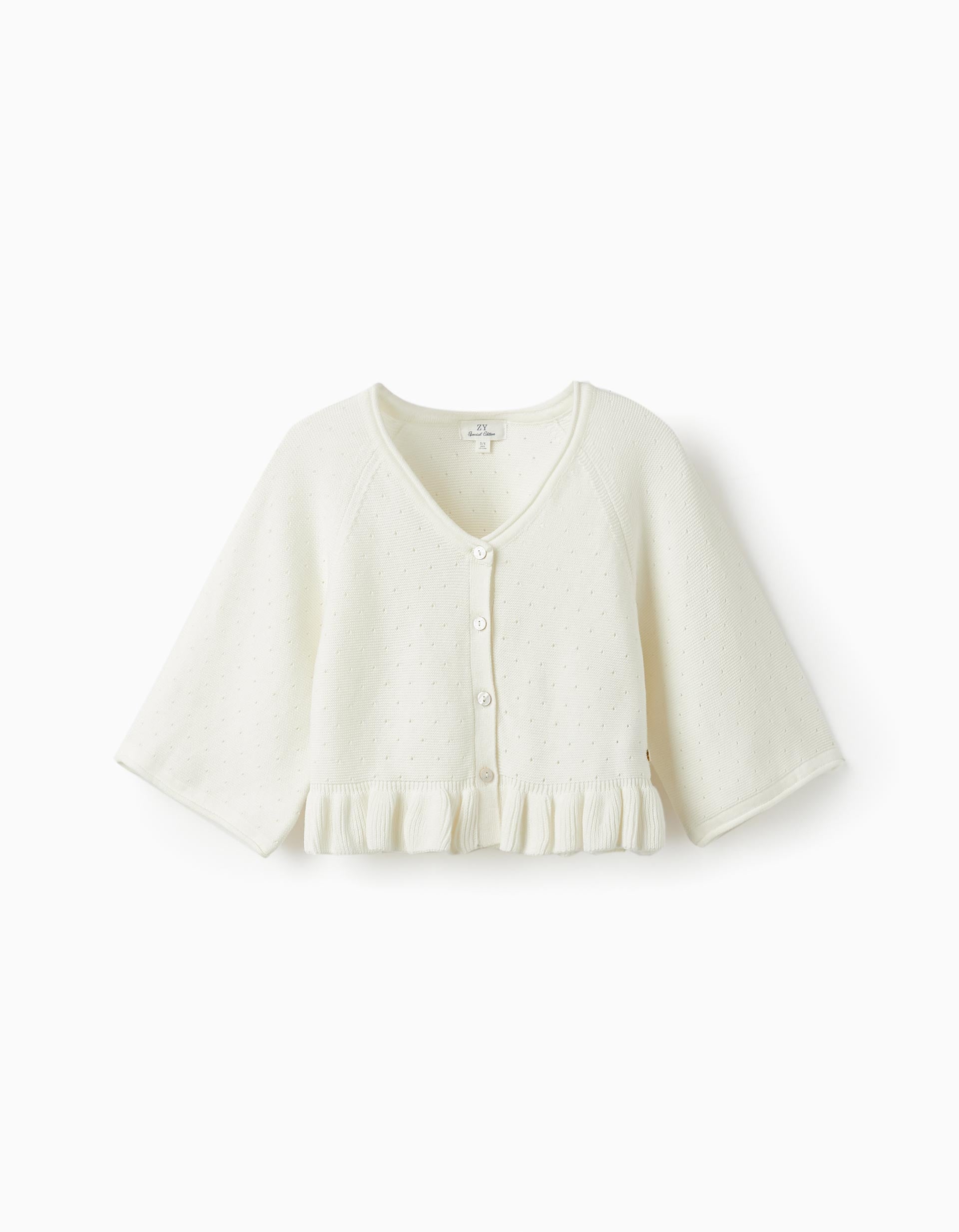 Knitted Bolero Jacket with Ruffle for Girls, White