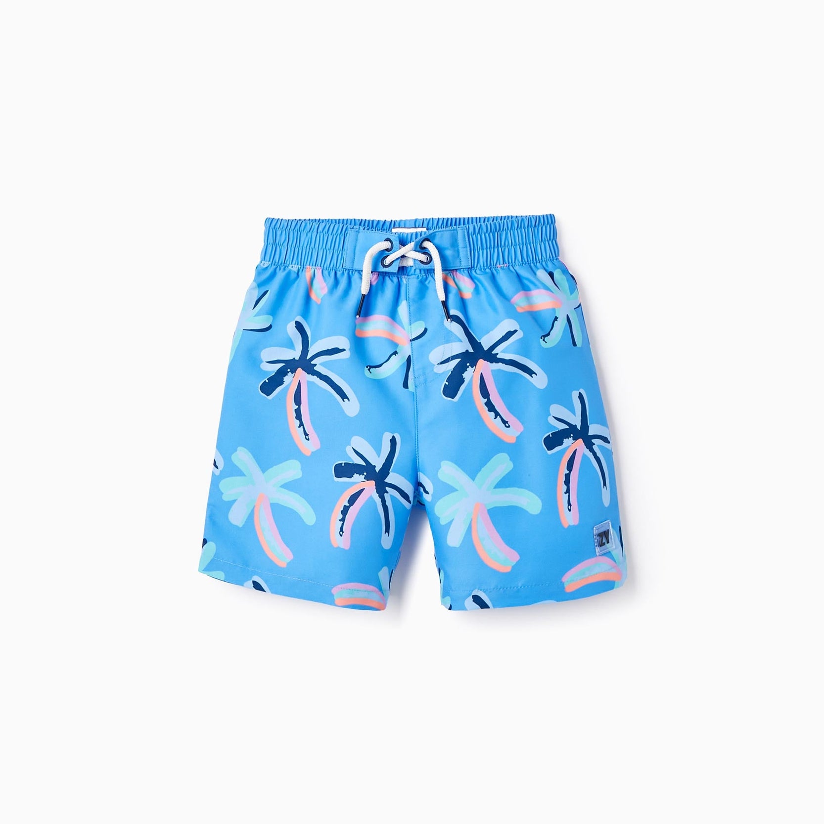 UPF 80 Swim Shorts with Palm Trees Pattern for Boys, Blue