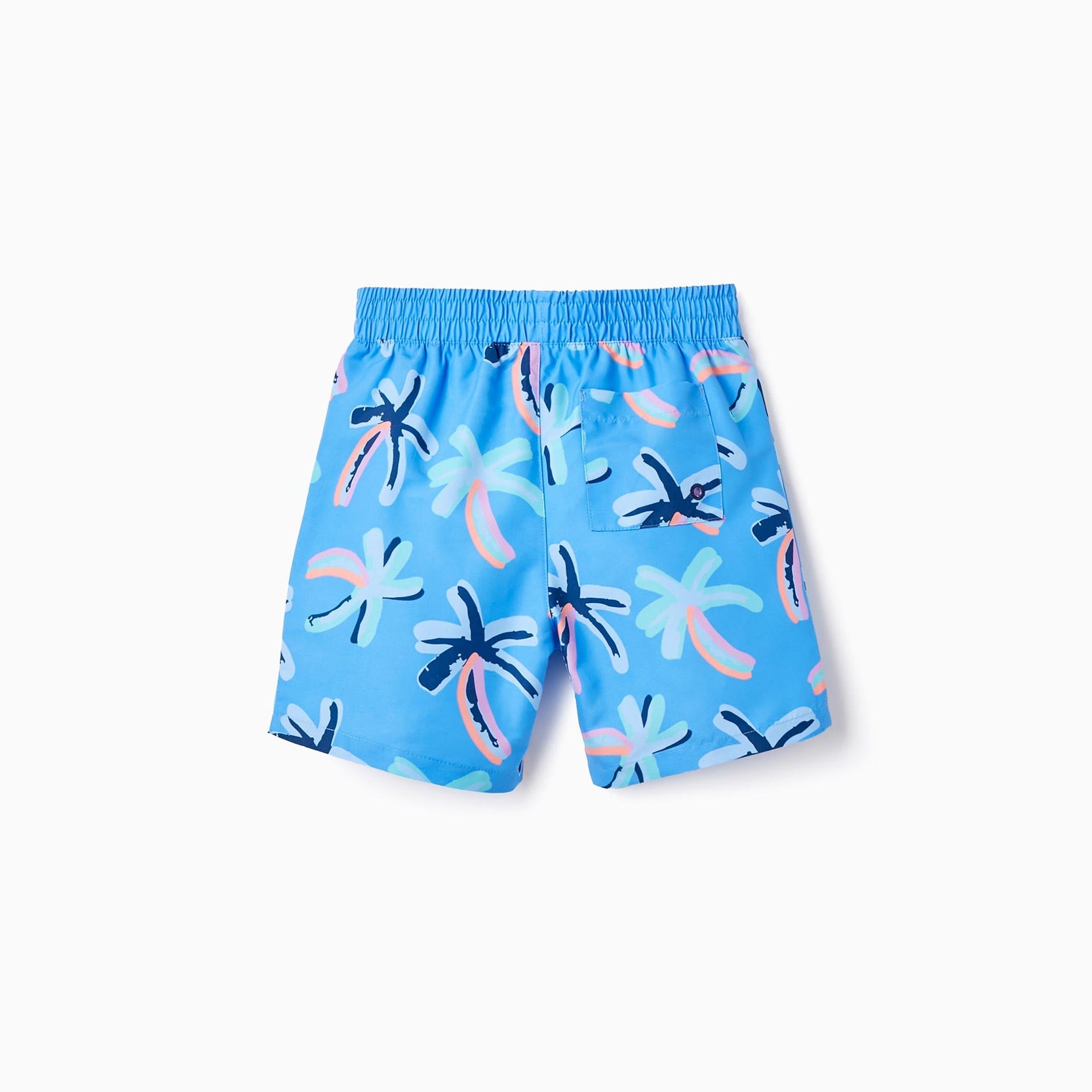UPF 80 Swim Shorts with Palm Trees Pattern for Boys, Blue
