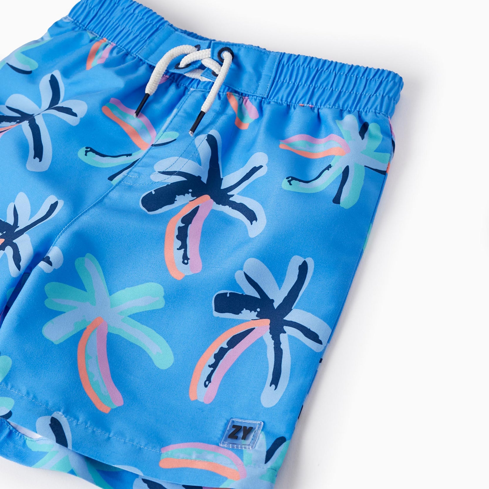 UPF 80 Swim Shorts with Palm Trees Pattern for Boys, Blue