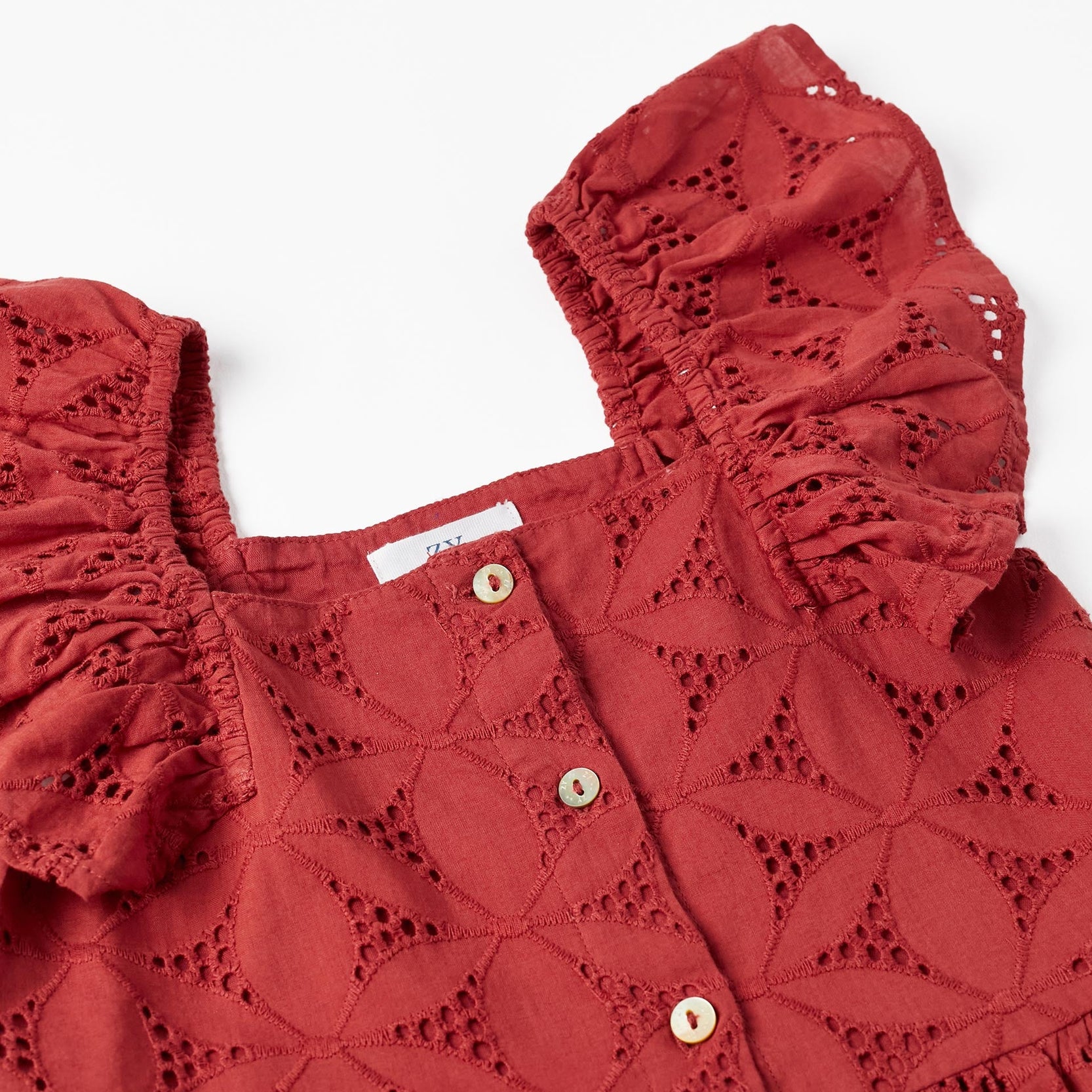 Short-sleeved Blouse with Embroidery for Girls, Dark Red